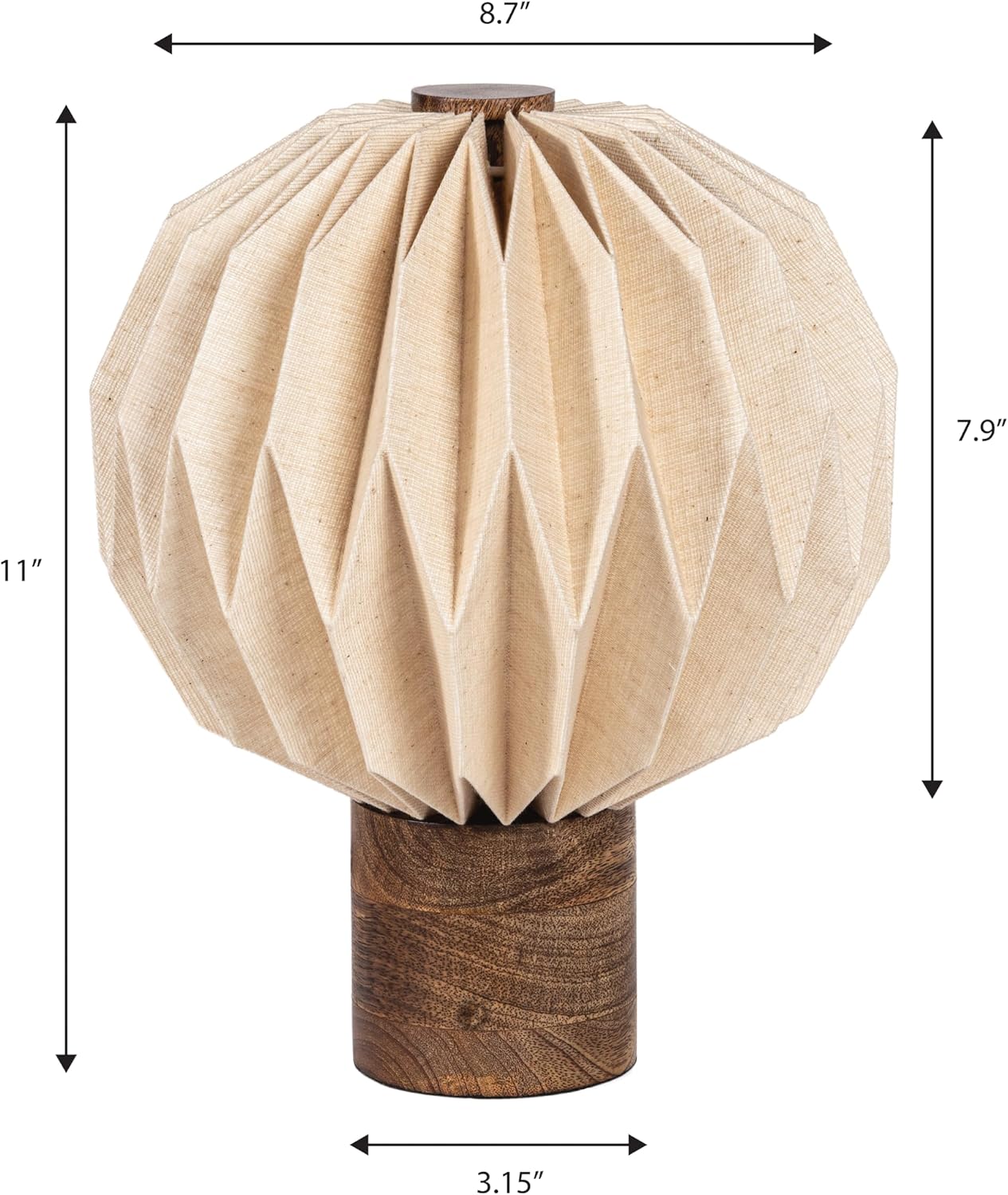 JONATHAN Y 11" Natural Modern Minimalist Accent Table Lamp for Bedroom Office, Paper Pleated Orb Shade, Mango Wood Base, LED Bulb Included (JYL9103B)