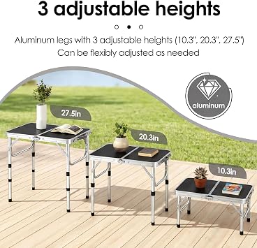 Small Folding Table 2ft, Portable Camping Table with Mesh Holder, 24x 16