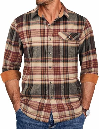 COOFANDY Mens Western Cowboy Shirt Long Sleeve Button Down Shirts Casual Work Sh