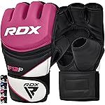 RDX MMA Gloves Grappling Sparring, Maya Hide Leather, Boxing Gloves Men Women Muay Thai Martial Arts Training, Half Finger Adjustable Mitts Wrist Support Kickboxing Cage Fighting Punching Bag Workout
