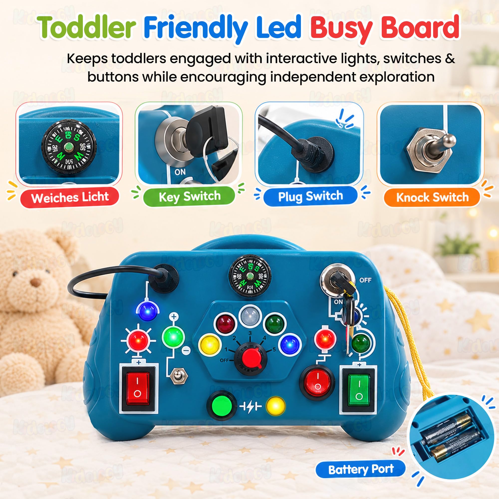 Toddler Busy Board with Lights - Sensory & Educational Toy -5 Toddler Busy Board with Lights - Sensory & Educational Toy -5