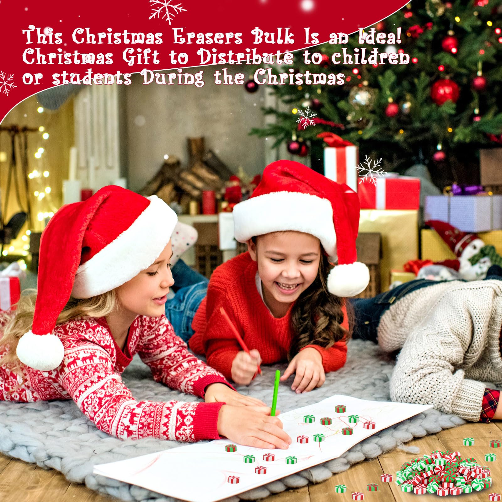 JUNEBRUSHS 150Pcs Christmas Erasers for Kids Bulk Cute Mini Peppermint Candy Cane Pencil Erasers Novelty Holiday Erasers for Student Classroom Rewards Christmas Prizes Gifts Stocking Stuffers - Image 3