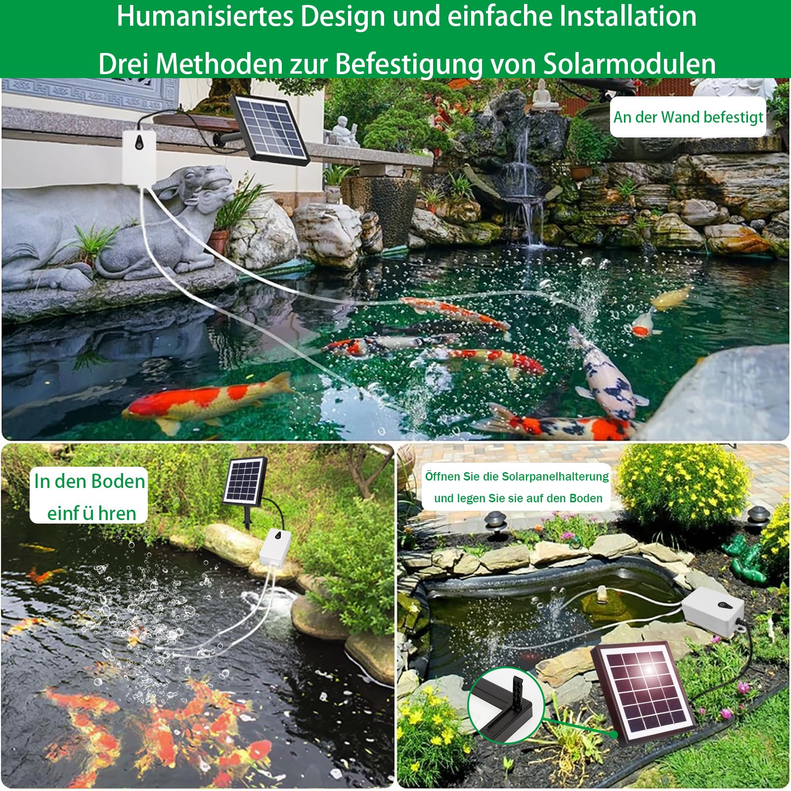 Pompes à air solaires, chargement USB et chargement solaire sont disponibles, oxygénateur de 2 W pompe à air d'aquarium, aérateur de pêche avec tube, pierres à bulles, pompe à oxygène solaire