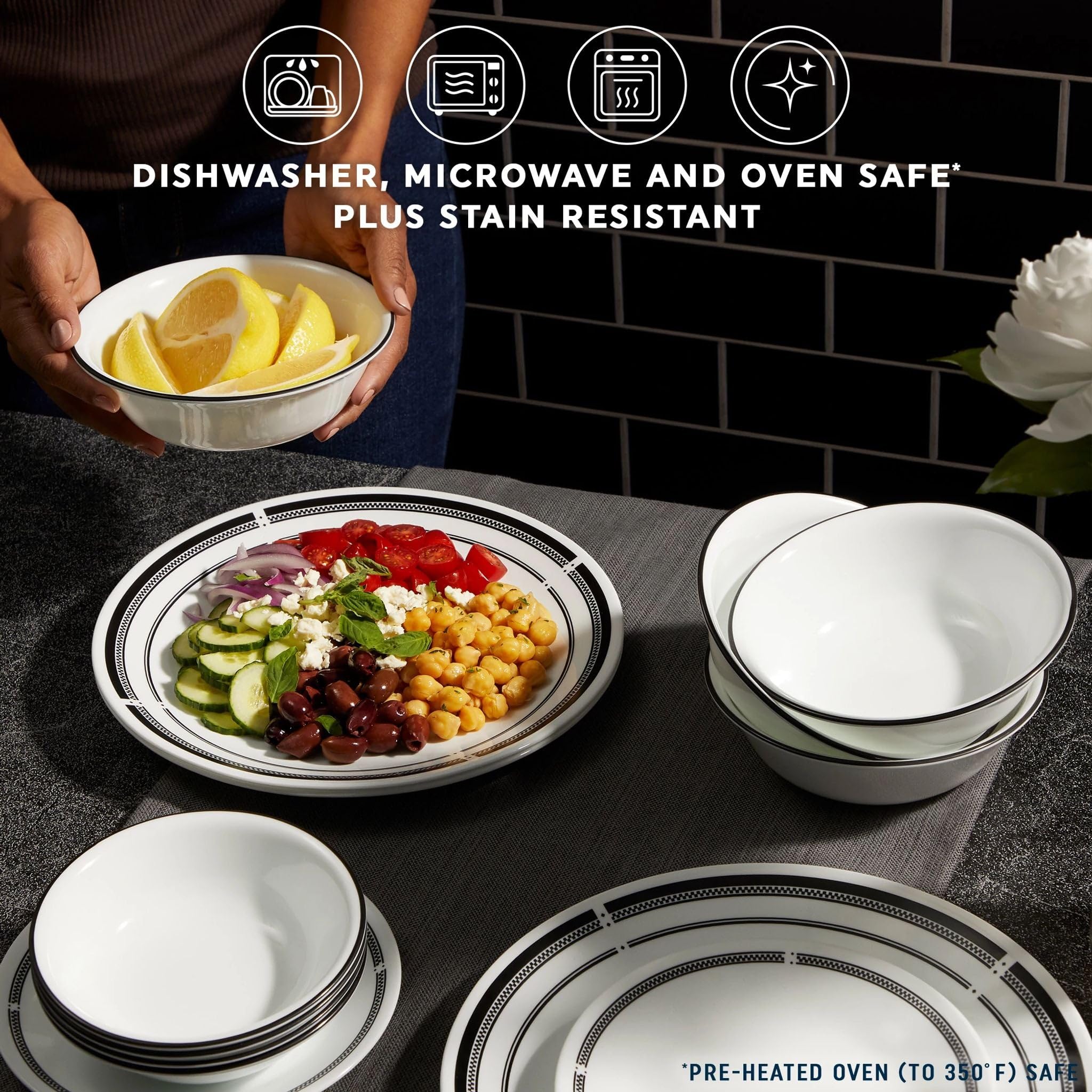 Corelle Brasserie - Juego de vajilla de 16 piezas, servicio para 4