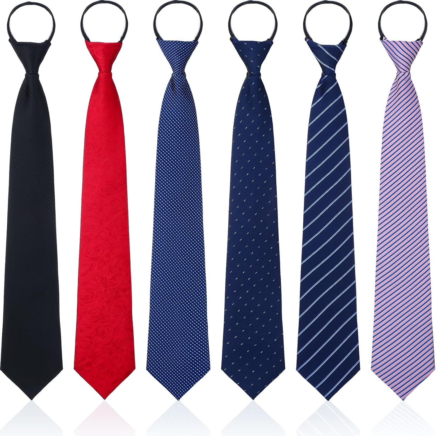 Geyoga 6 Pcs Zipper Ties for Men Women 19 Inch Pre Tied Adjustable Necktie Back to School Gift for 10-12 Years School Uniform Students Business Wedding Party