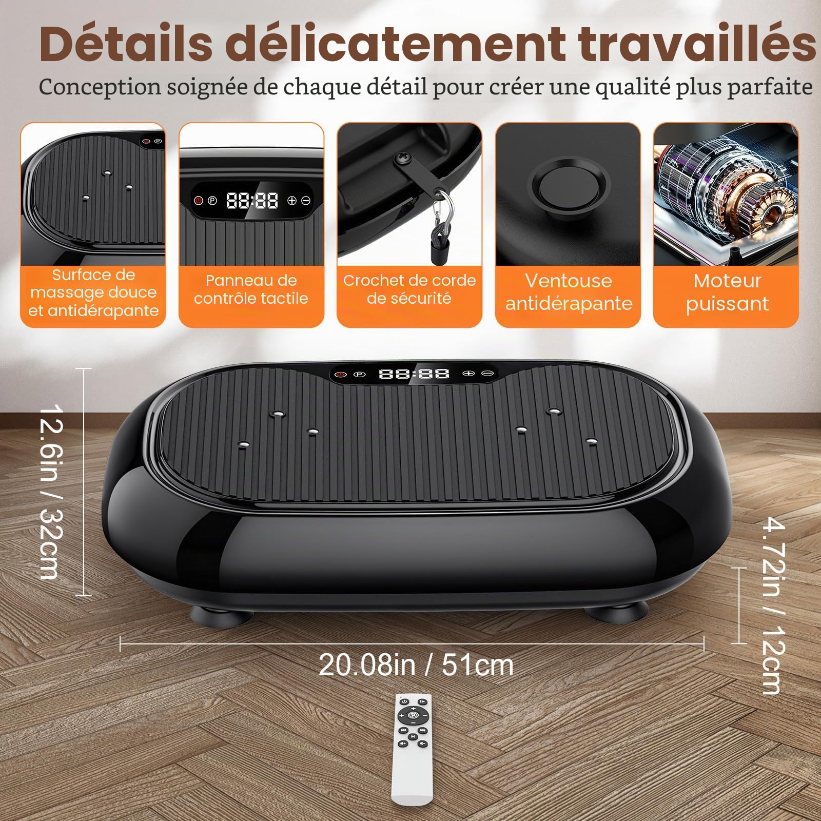 Plateforme Vibrante, Plaque Vibrante avec 9 Modes, 120 Vitesses Réglables, 4 Bandes de Résistance, Capacité 150 kg, Haut-Parleur Bluetooth, Télécommande, pour Entraînement Complet du Corps