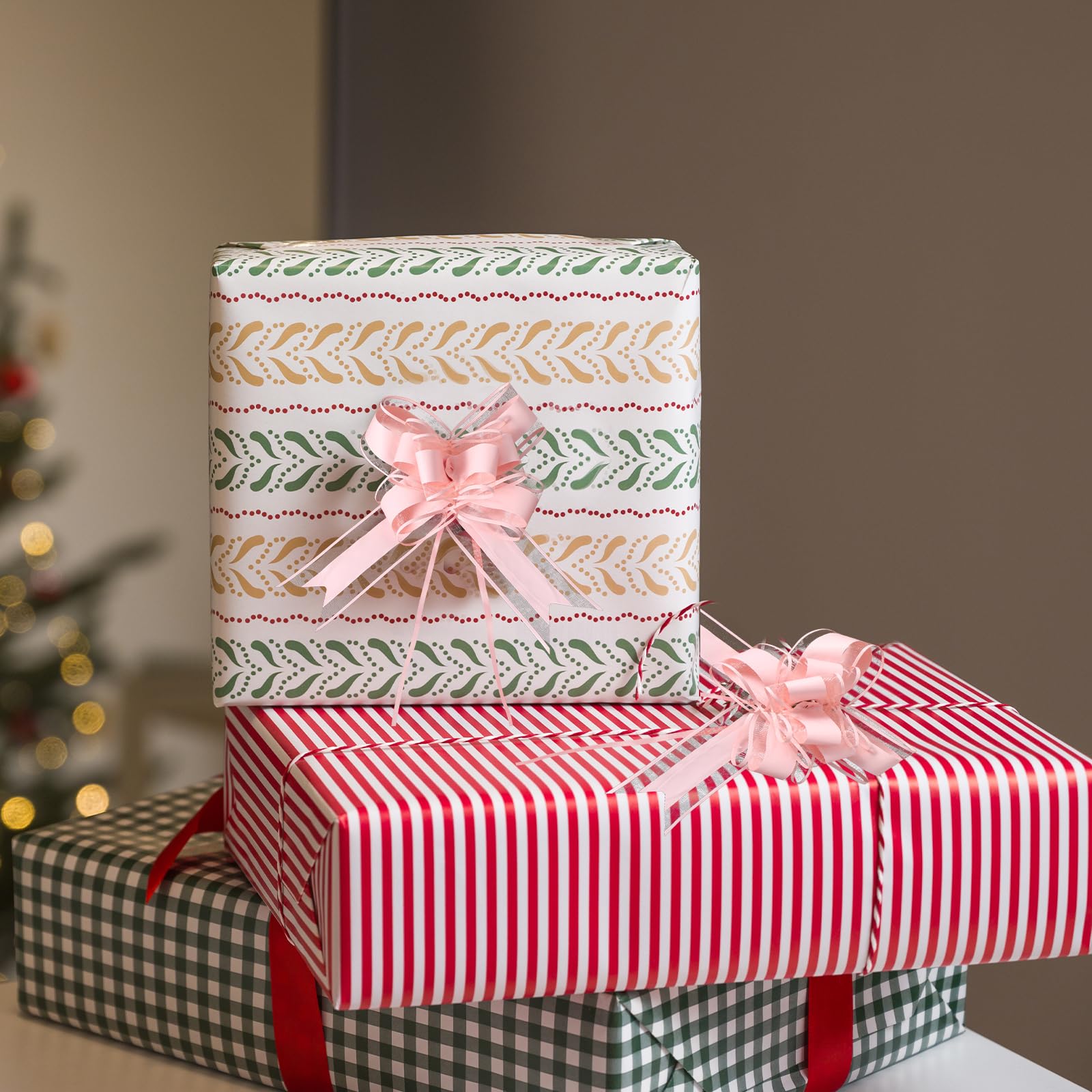 5 Fiocchi Grandi Per Regali 16,5 Cm – Rossi E Rosa, Con Strisce Lucide, Perfetti Per Natale, Matrimoni E Decorazioni Floreali - 4