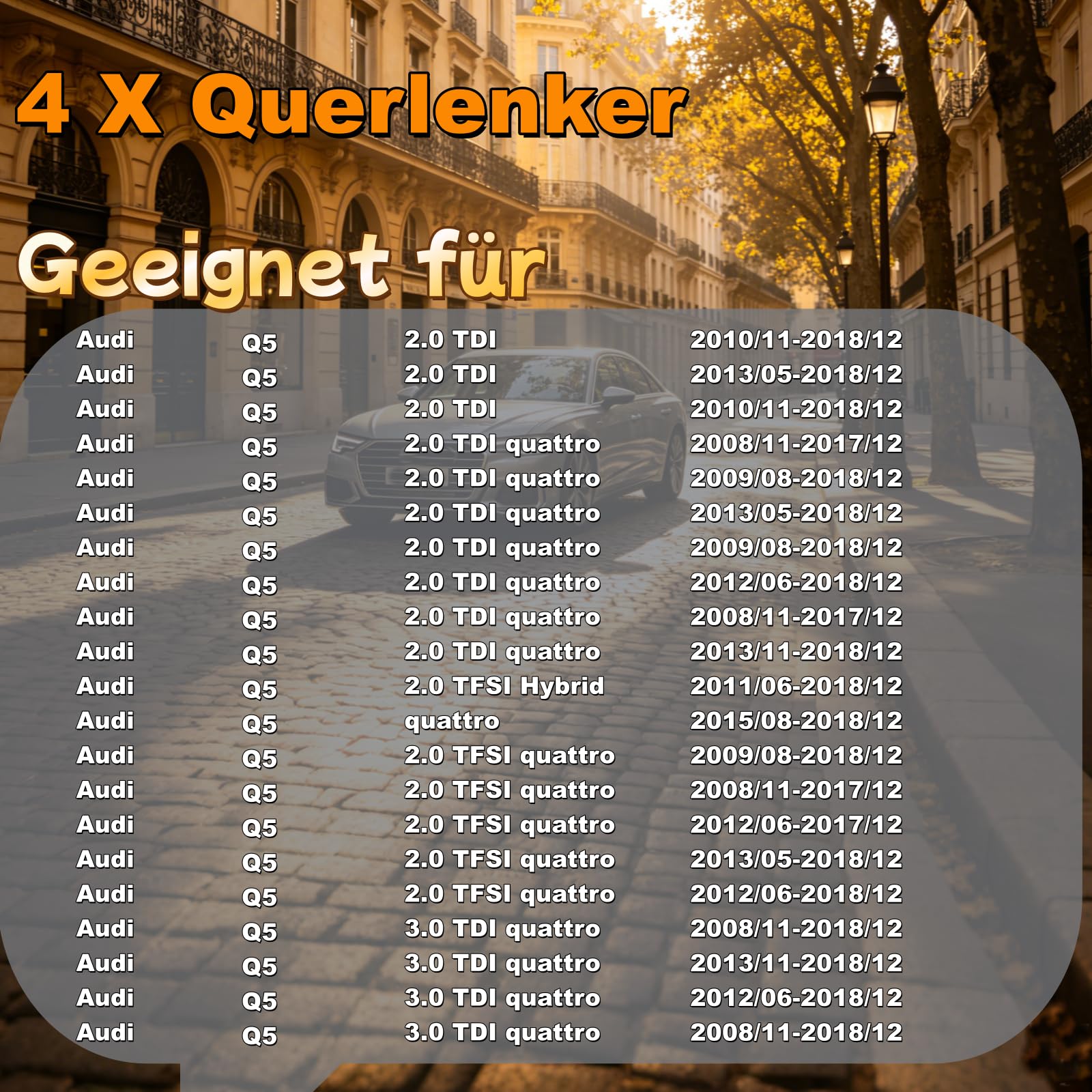 4x Querlenker Satz Vorne 8K0407505A 8K0407506A 8K0407509N 8K0407510A A4 A5 | Autoteile Ersatzteile A4 8K2 A4 Avant A5 8T3 A5 Sportback A6 4G2 4GC C7 A6 Allroad A7 Sportback Q5 8RB A4 8K A5 8T Q5 8R