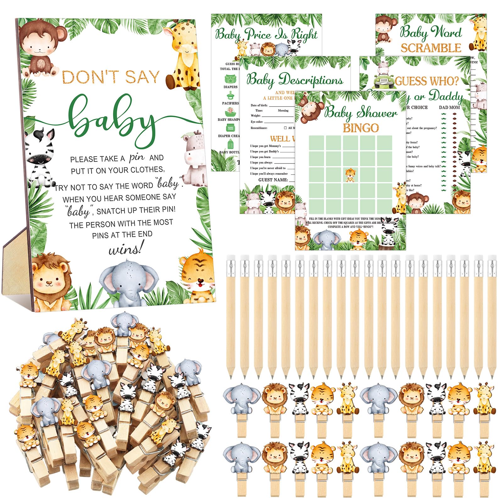 Patelai 321 Pcs Baby Shower Games Supplies, Safari Animal
