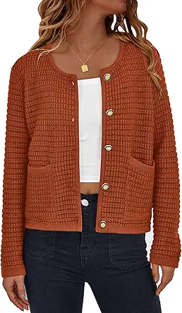 PRETTYGARDEN Women Knit Cardigan Sweaters Fall Fashion Long Sleeve Open Front Button Down Trendy Casual Jacket Winter Clothes