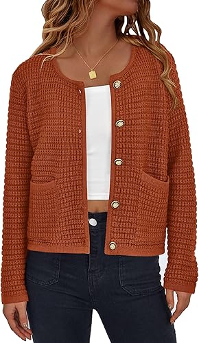 PRETTYGARDEN Women Knit Cardigan Sweaters Fall Fashion Long Sleeve Open Front Button Down Trendy Casual Jacket Winter Clothes
