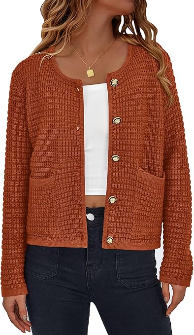 PRETTYGARDEN Women Knit Cardigan Sweaters Fall Fashion Long Sleeve Open Front Button Down Trendy Casual Jacket Winter Clothes