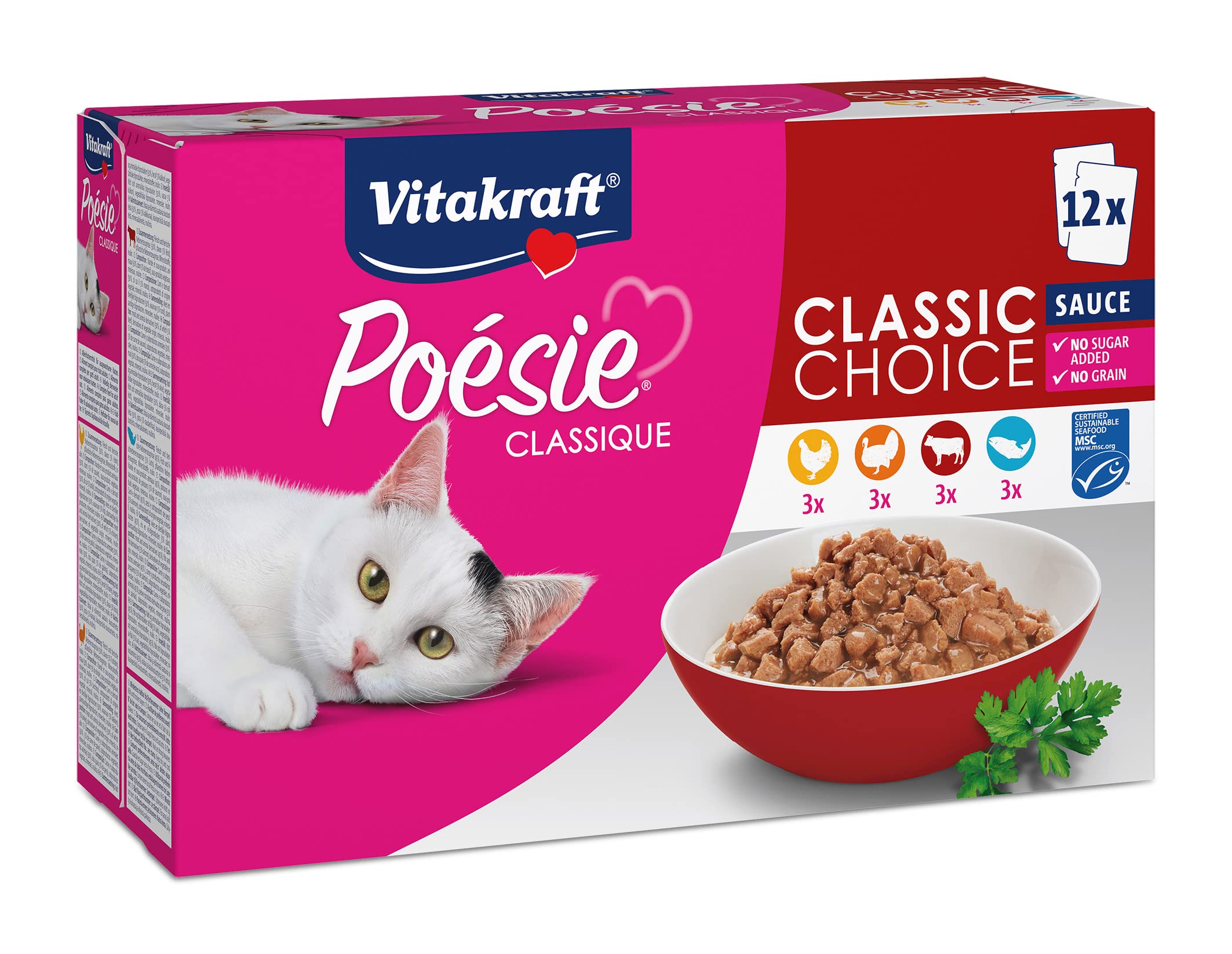 Vitakraft Comida húmeda para Gato Poésie Classique Sauce MSC, 1 Paquete (12 x 85 g)