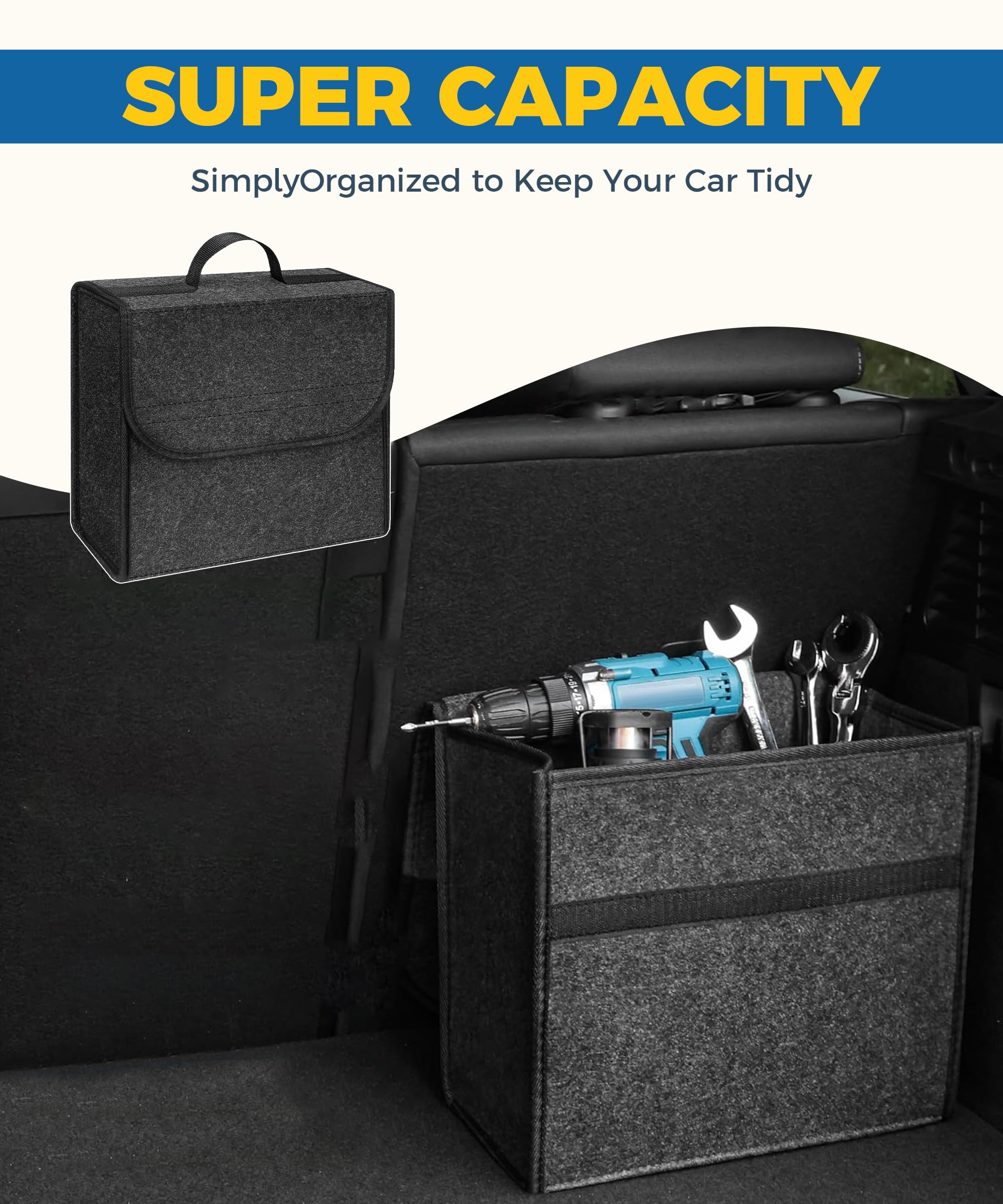 WWFFEN Coffre De Voiture Rangement 12×6×12 Pouces – Organisateur Bagages Feutre Pliable – Adapté Tous Véhicules
