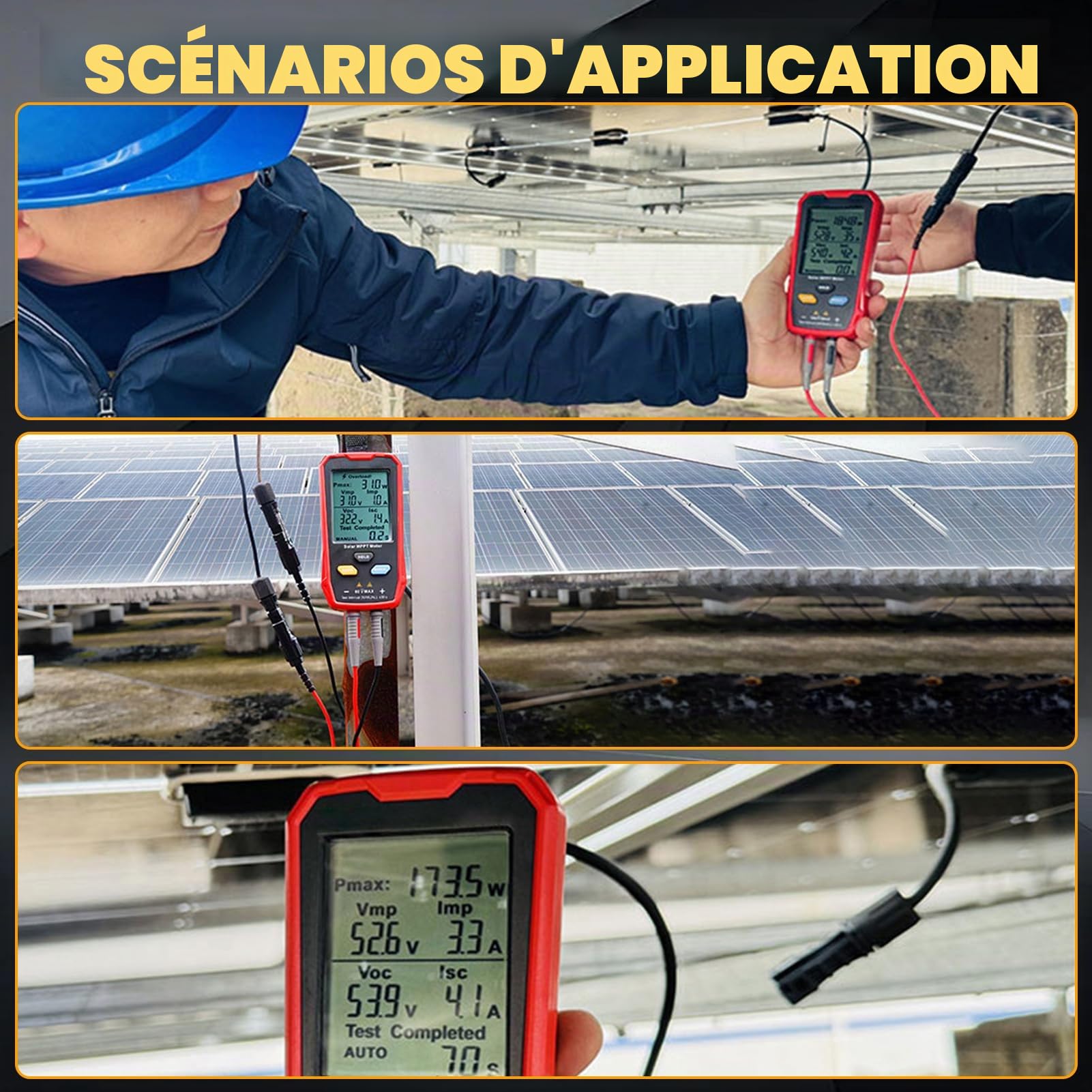 Buyweek Testeur de panneaux solaires 800 W Multimètre PV avec écran LCD, Compteur de puissance MPPT for panneaux solaires