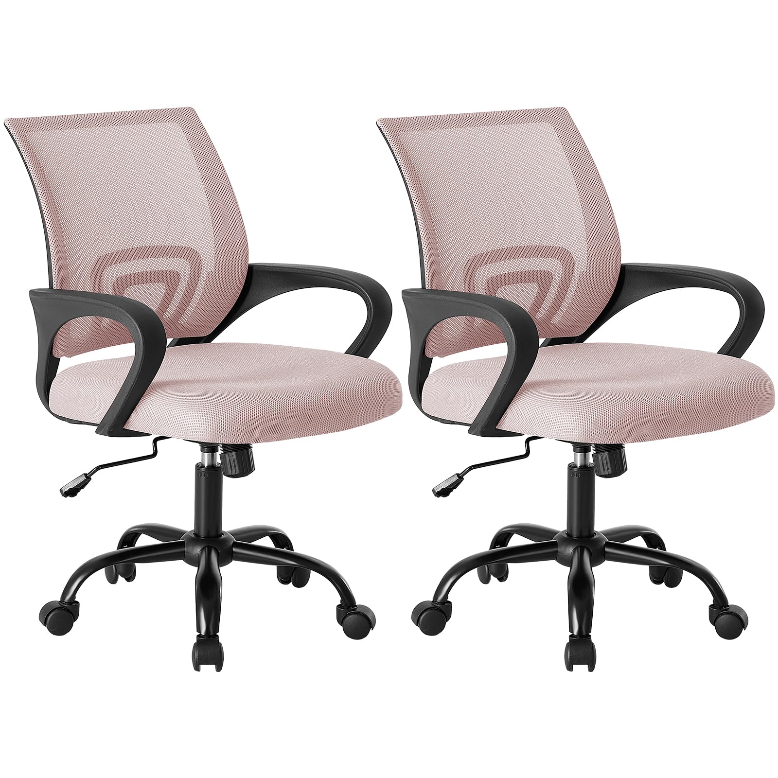 DUMOS Office Desk Chair - Ergonomic Mid Back with Lumbar Support & Rocking Mode, Height Adjustable with Fixed Armrest, for Home, Computer, Gaming,