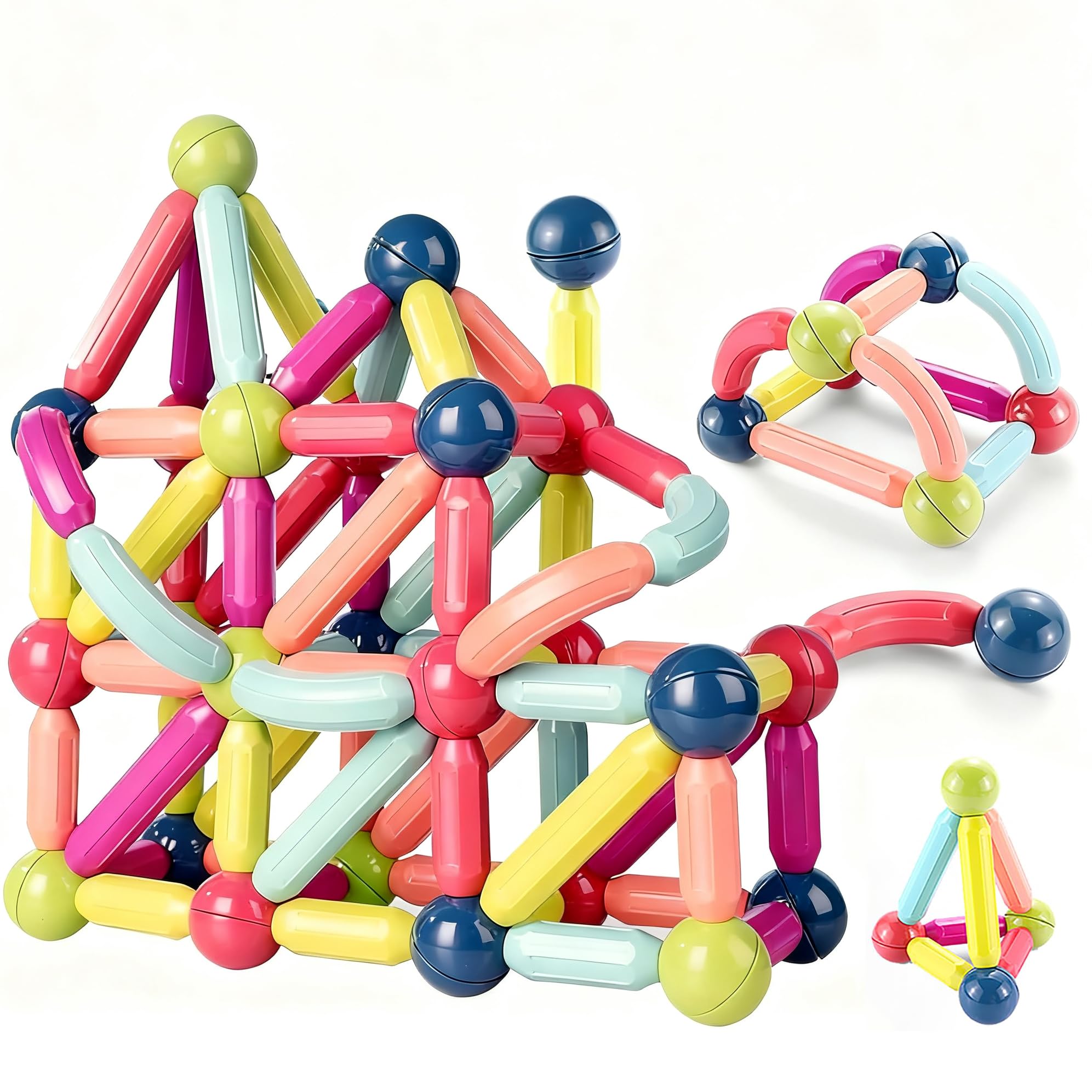 Magnetic Balls and Rods Set，88 PCS Magnetic Balls, Magnet Building Sticks Set, Building Blocks Tiles, STEM Stacking Toys for Kid Age 3+ (88 Pcs)