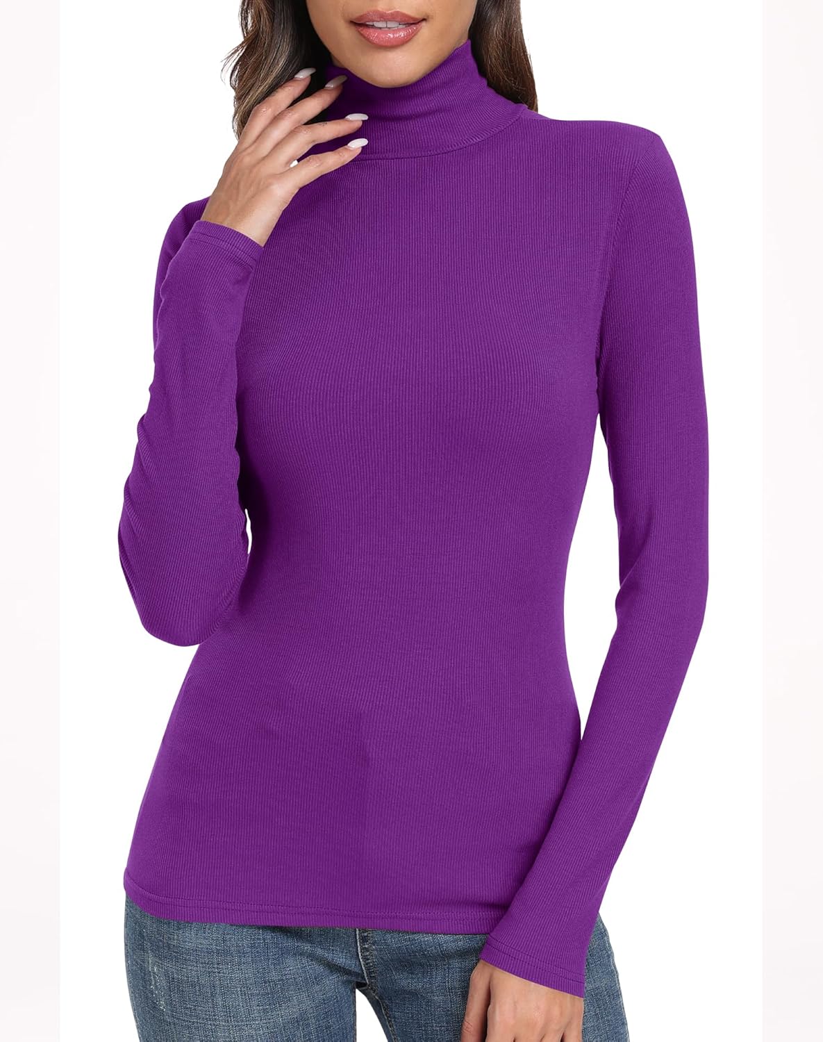 PALINDA Women's Ribbed Turtleneck Fitted Long Sleeve Shirts Basic Thermal Layering Tops - Image 2