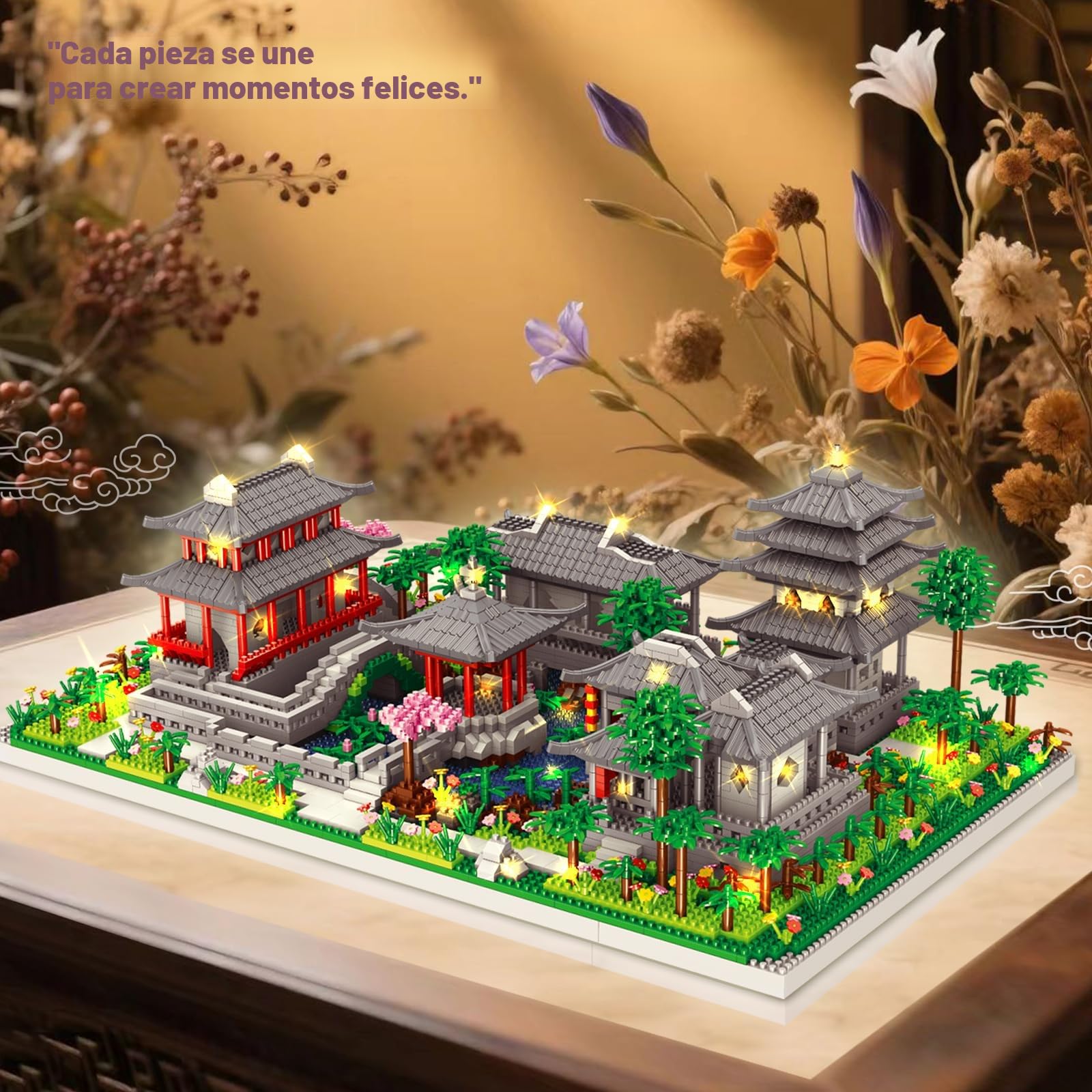 HILKKET China de Suzhou Garden, 3930 PCS Micro Mini Bloques con LED, Architecture Castillo de Suzhou, Bloques de Construcción Suzhou, Juegos de Construcción Jardín Arquitectura