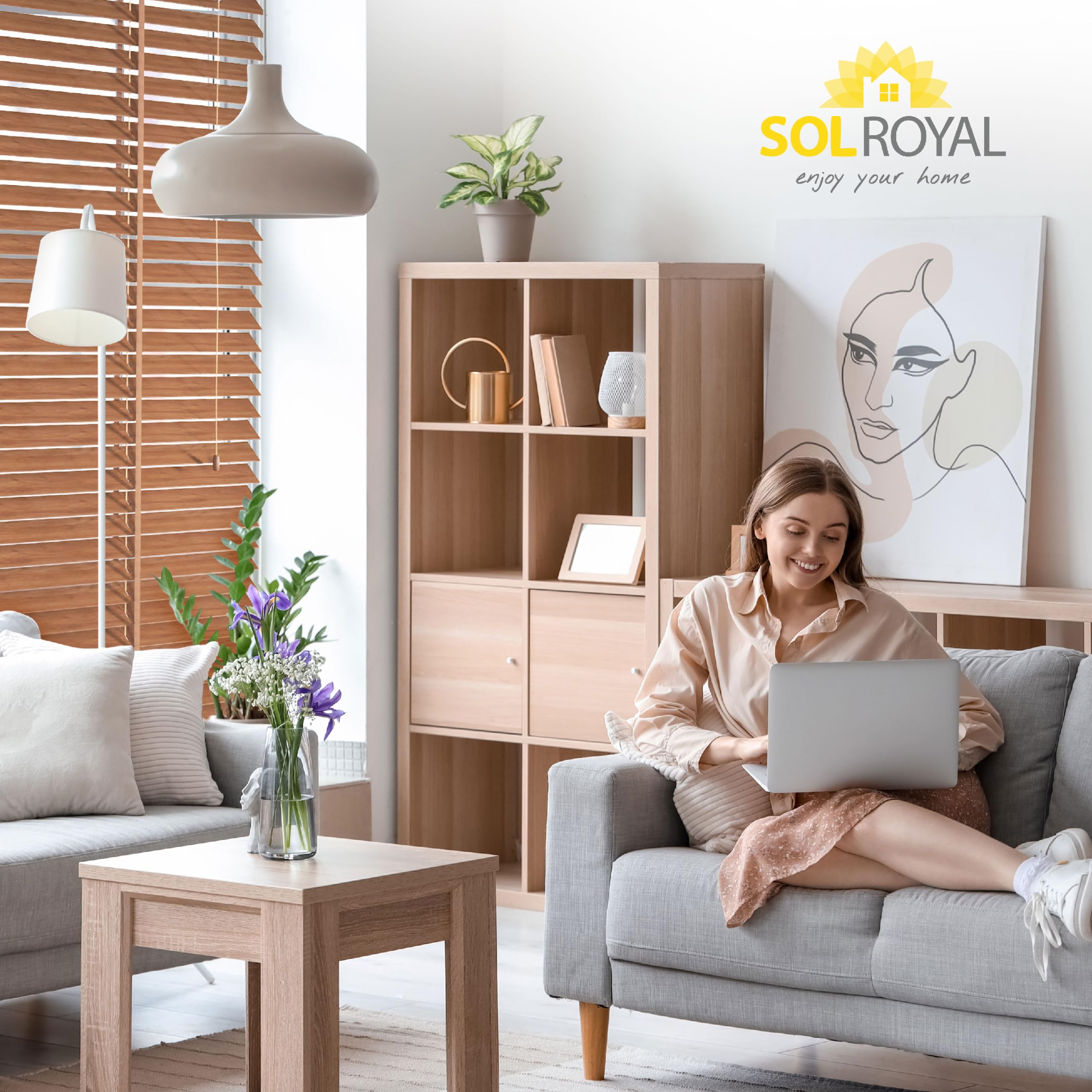 Sol Royal Persiana de Madera de 50 mm de Lamas Extra Anchas - Persiana para Ventana de 70x250 cm de Madera de fácil instalación en Pared y Techo - Roble - BE5