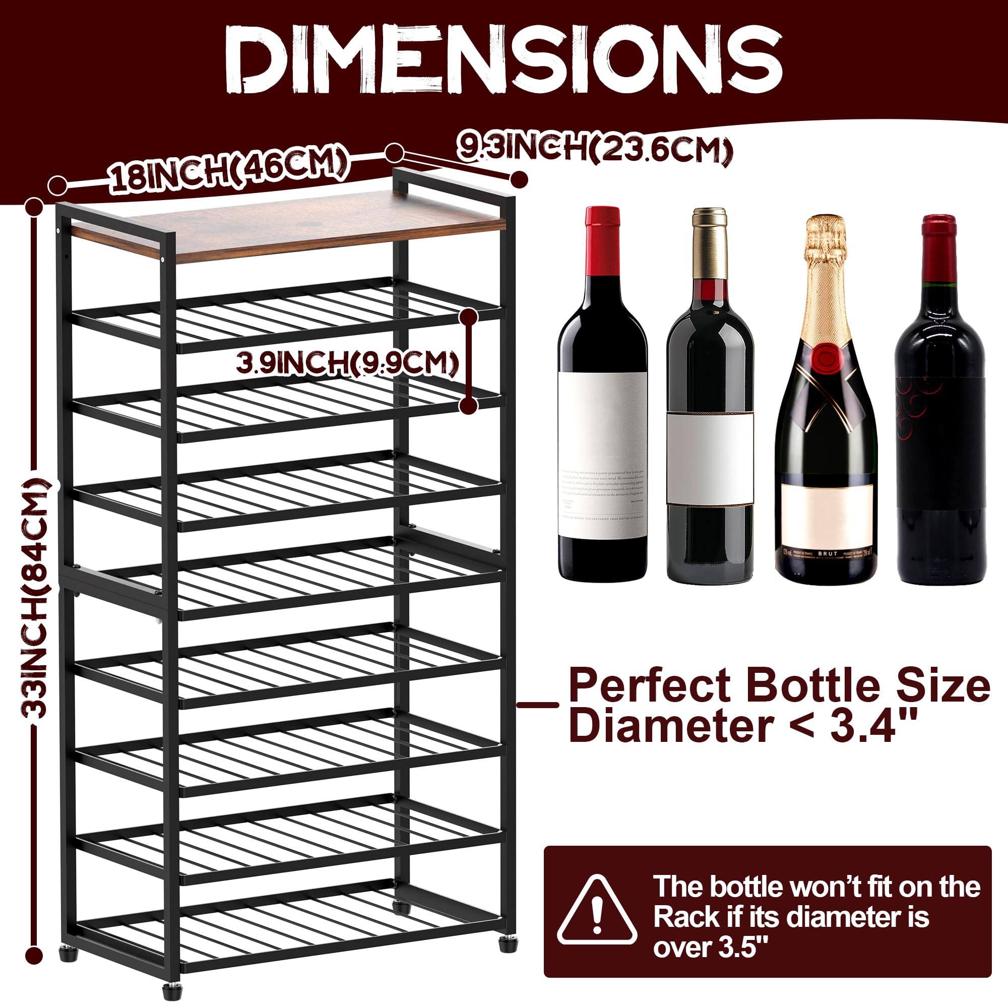 Estante de vino para 40 botellas, 8 niveles, metal, soporte de exhibición para cocina y bar