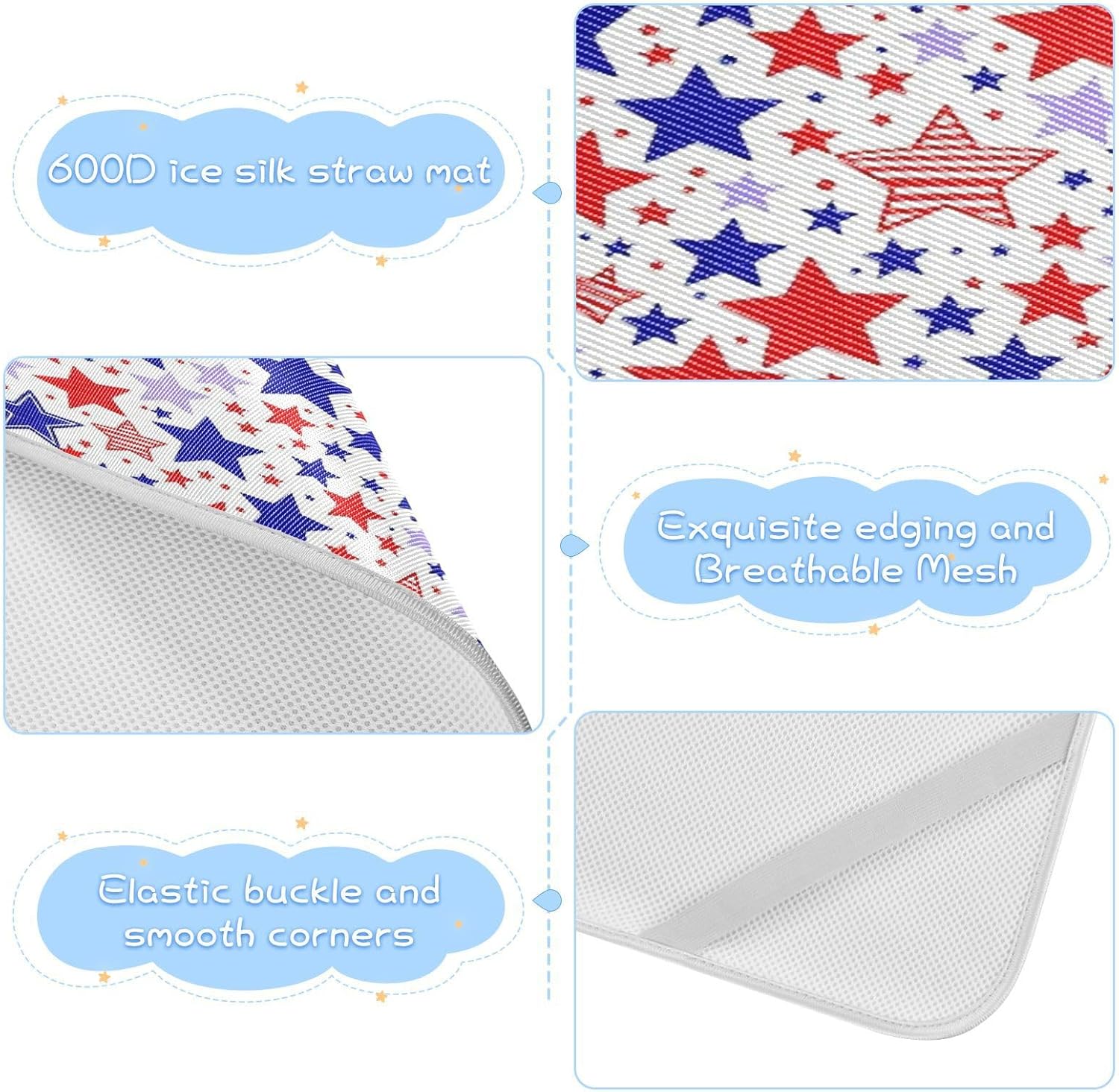 Cooling Baby Fitted Mattress 28" x 52" Ultra Soft Vintage Stars Red Blue USA Pads for beds for Kids, Adult