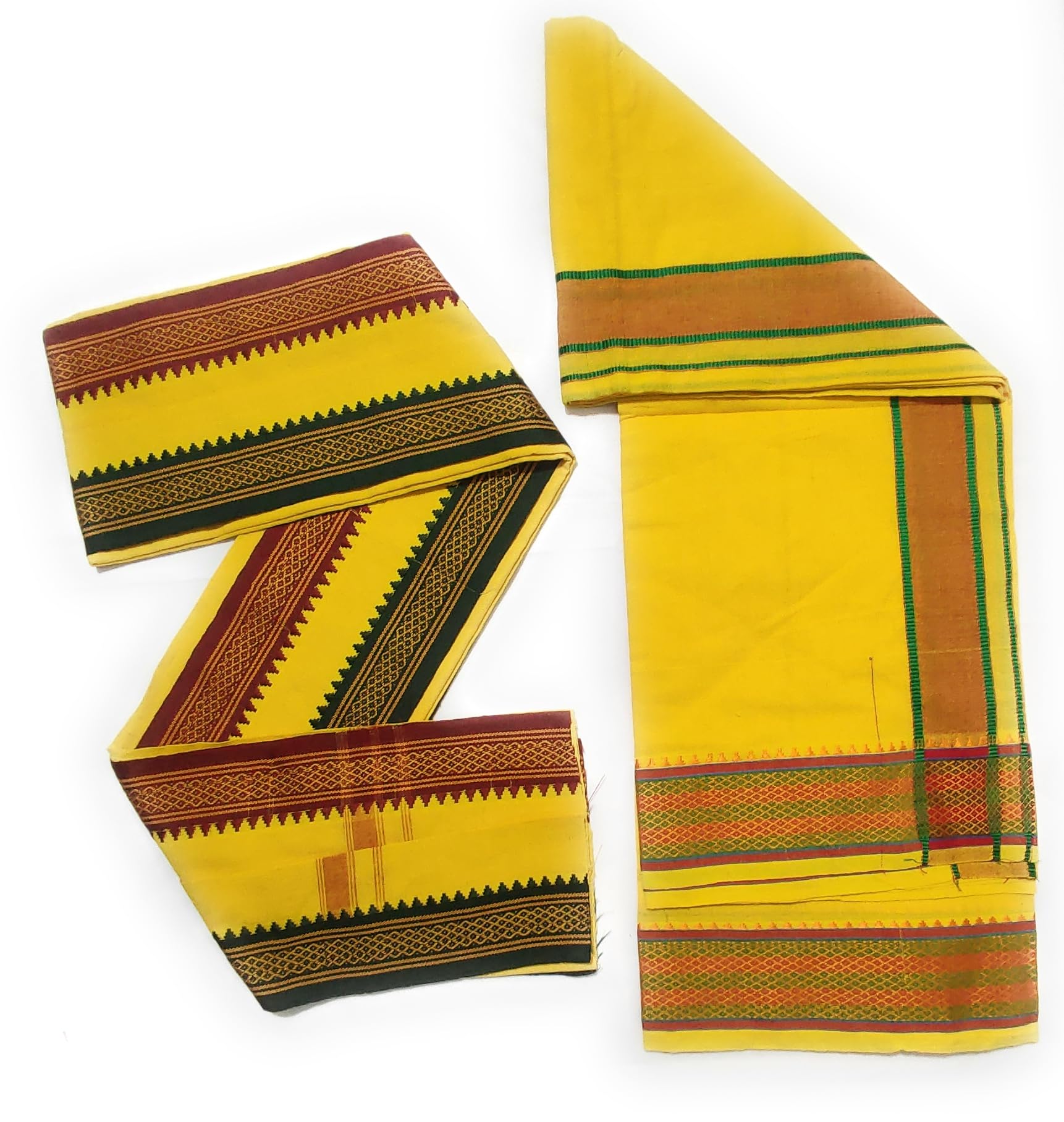 jupalaw mens cotton traditional single 2.00meters approx casual style lungi/dhoti/with angavastram towel (yellow)-picture-21