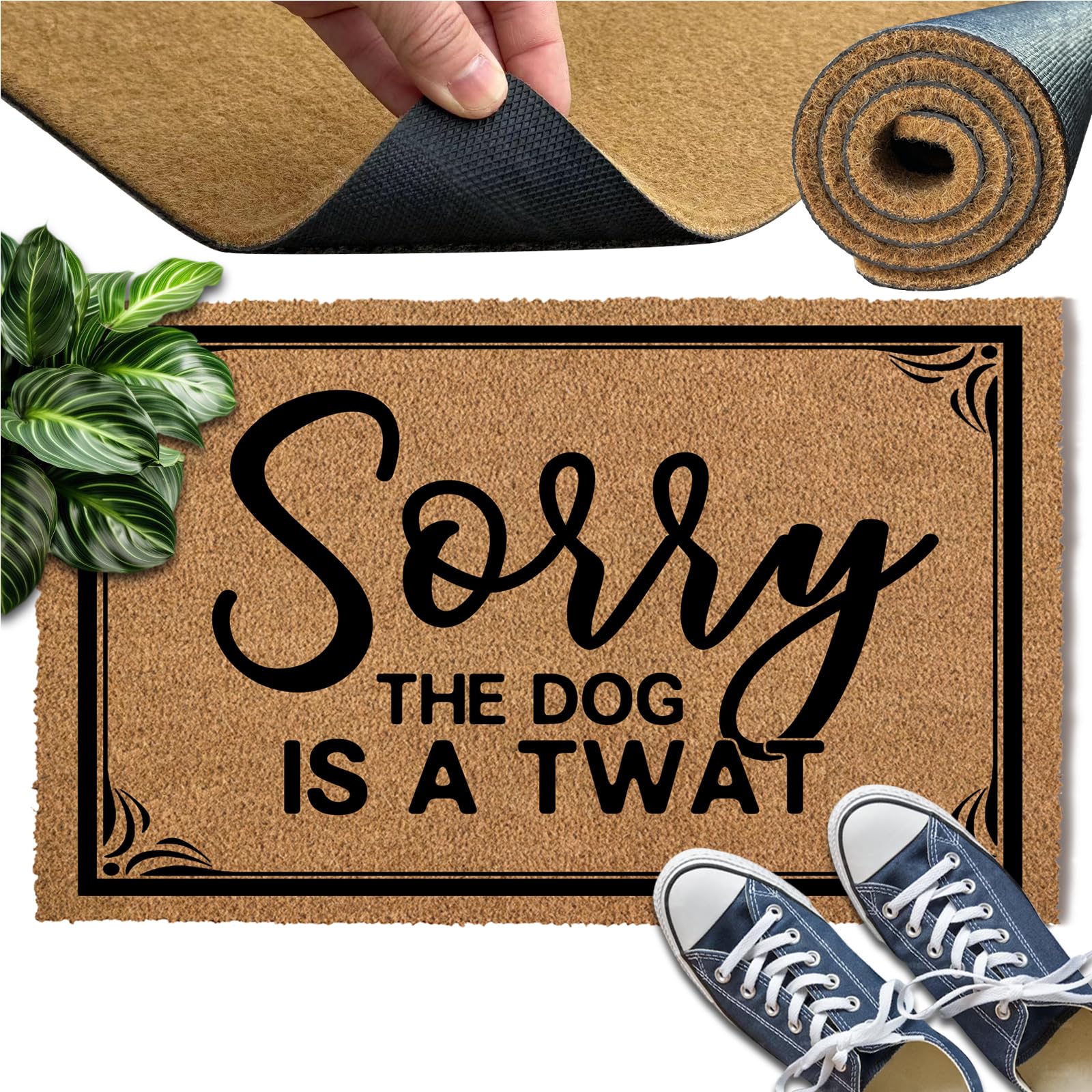 Hurdorak Coir Doormat Sorry The Dog is A Twat Welcome Mats for Front Door Mat Indoor Outdoor Decor Bathroom Mat Entrance Floor Doormat 30 Inch X18 Inch