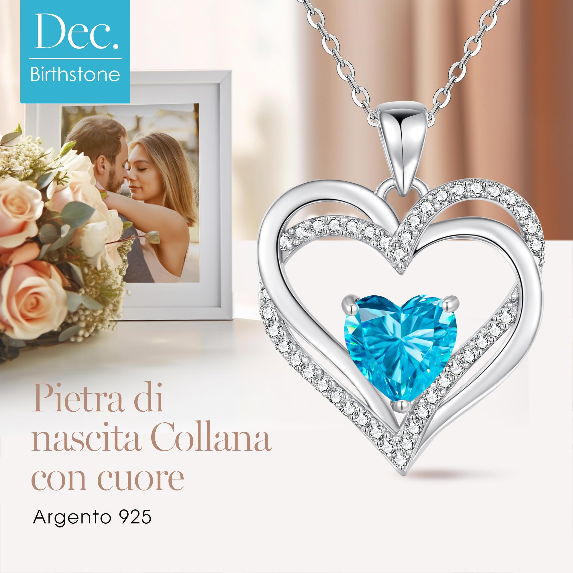 CDE Collana Donna Cuore Pietra di Nascita Argento Regalo per Lei | Gioielli Donna Idee Compleanno Natale Anniversario San Valentino Regali per Amore Moglie Amica Ragazza Fidanzata Mamma