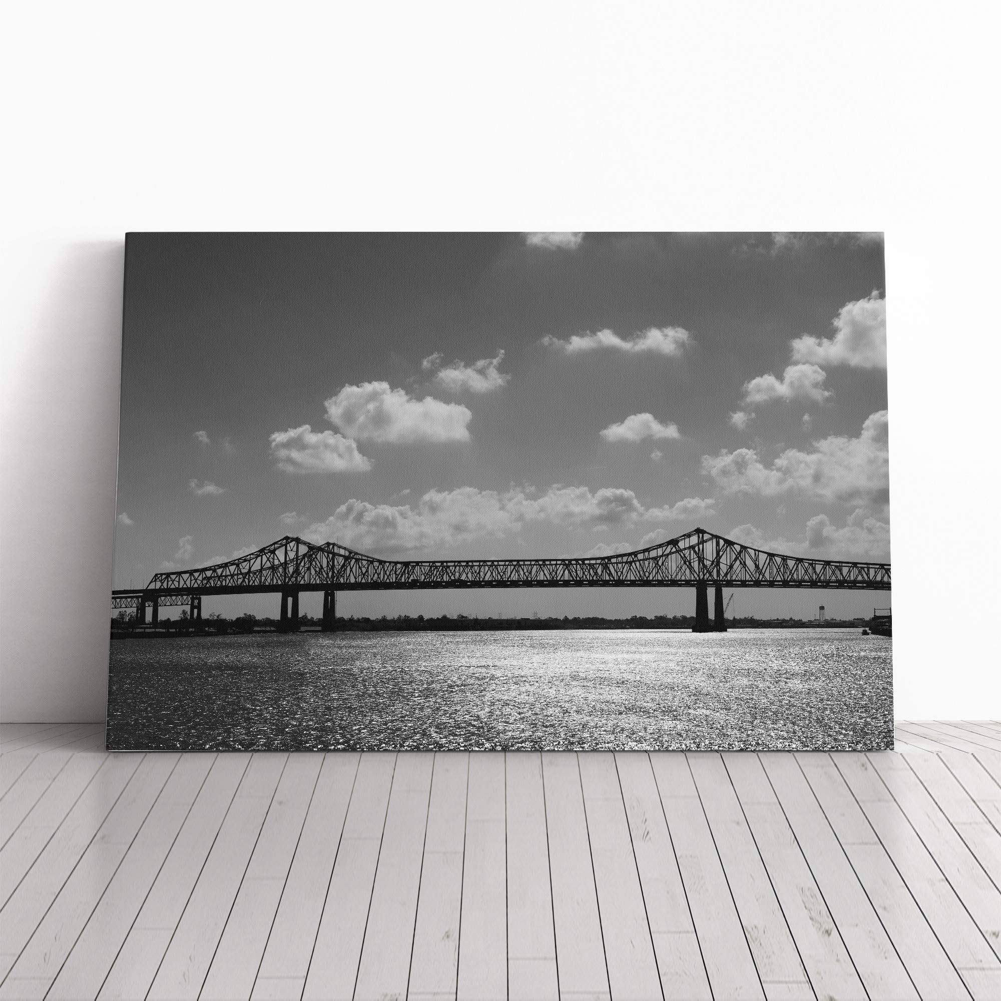 Bridge Across The Water Canvas Print | Gallery Wrapped 30mm Frame Wall Art | 24x16 inches | Ready to Hang | Modern Cityscape Picture | Living Room Bedroom Lounge Office