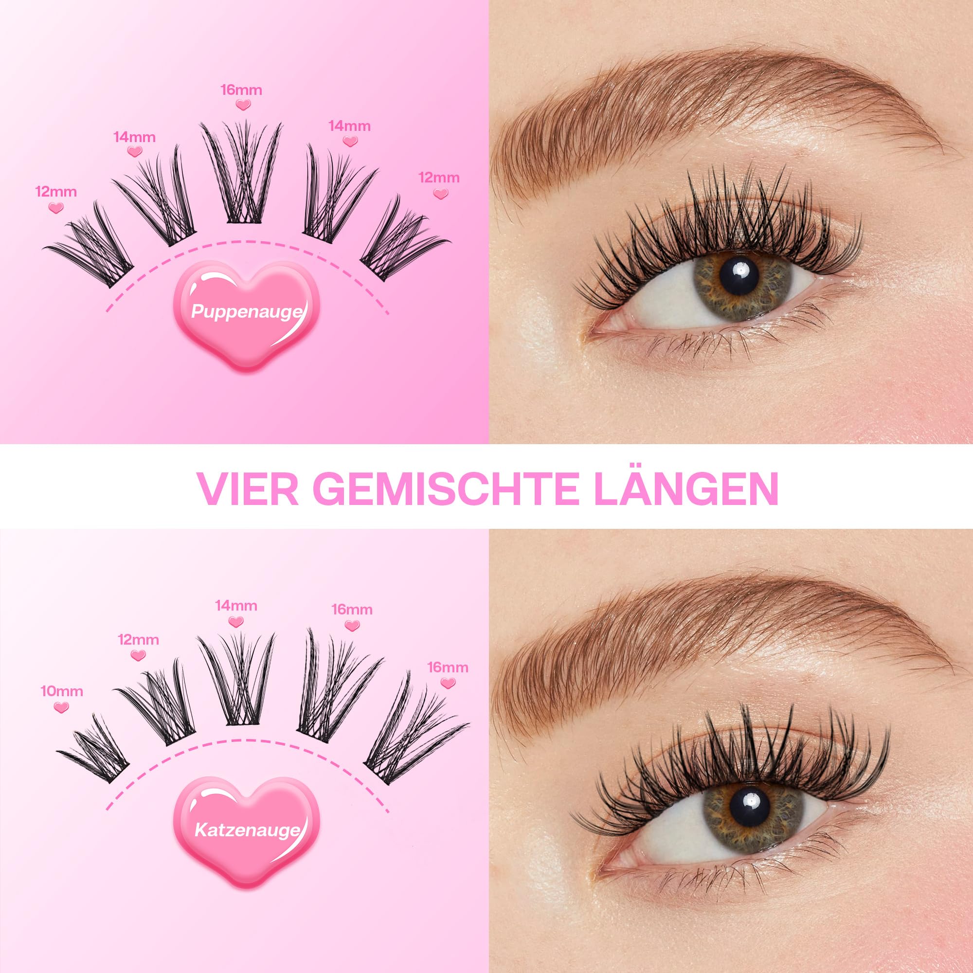 CALAILIS Rzęsy pojedyncze, 96 szt. DIY pojedyncze rzęsy do samodzielnego stosowania do przedłużania rzęs w domu, 10-16 mm D Curl Cluster Individual Lashes (HD10-MIX)