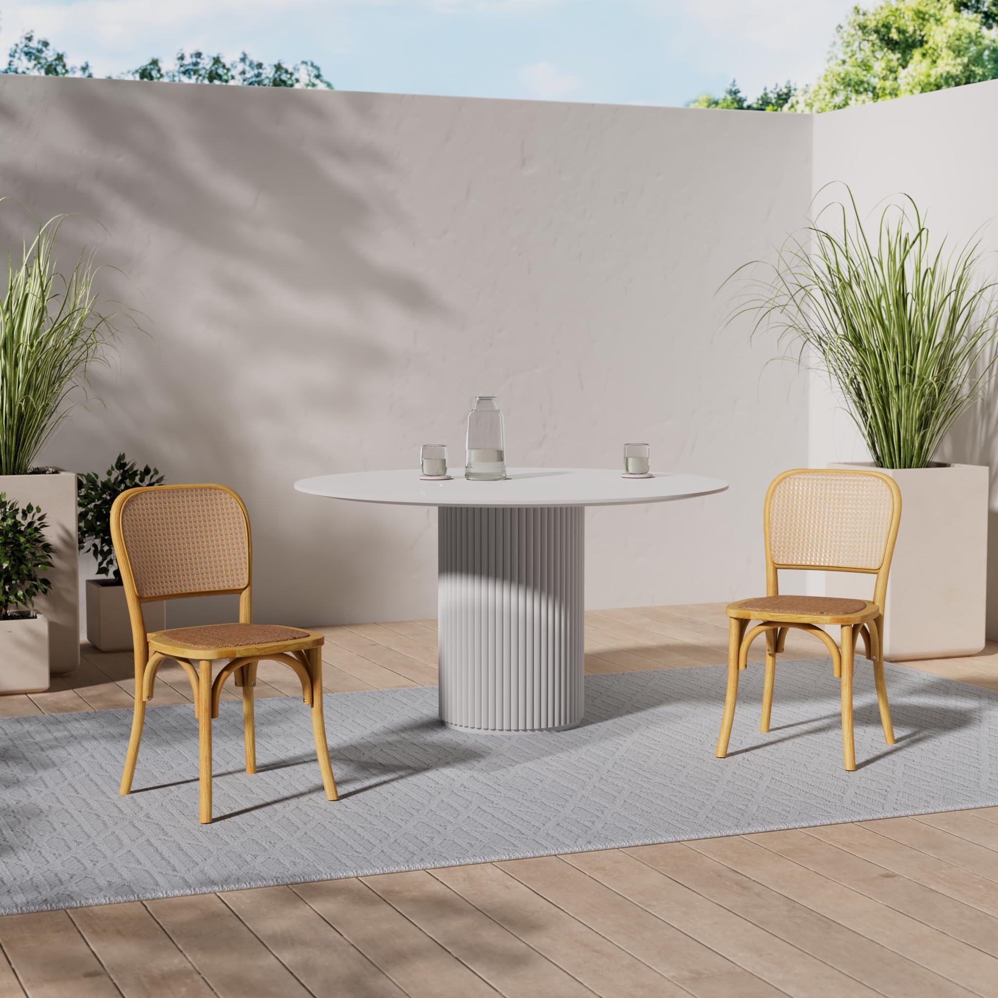 EME - Silla Comedor de Madera Cannage Color Natural con Asiento de ratán Natural y Respaldo de Mimbre. Incluye 1 Unidad. Silla Madera y Mimbre Apilable.