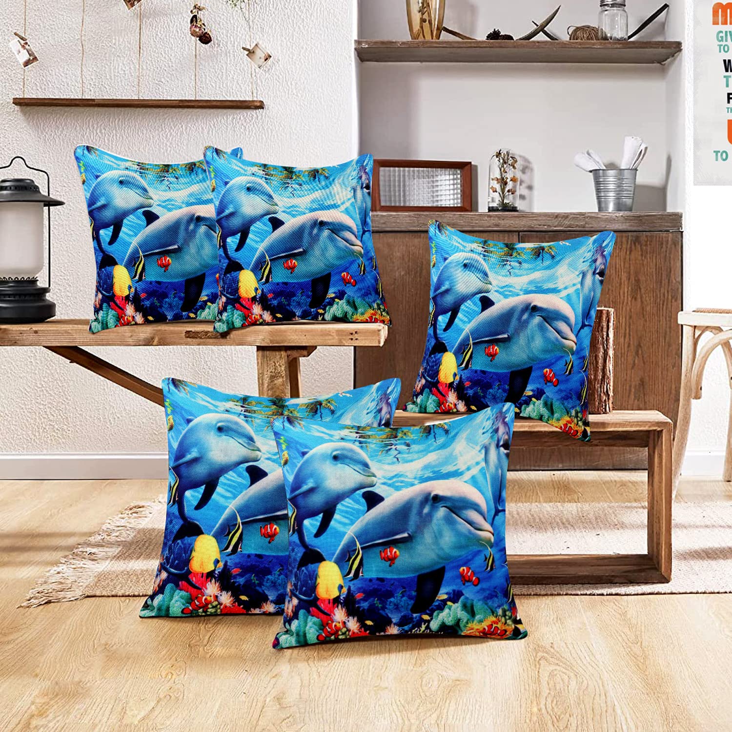 Kuber Industries Cushion Cover Rectangle Sofa Cushion Covers 16x16 Inch Set of 5 (Blue)