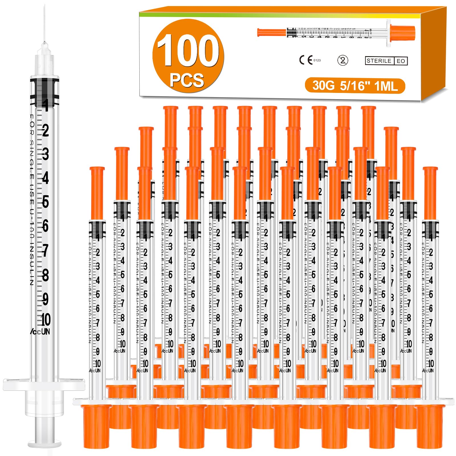 Photo 1 of 100 Pack 1ml Syringes with Needle-30Ga 5/16 Inch, Individually Sealed Packaging