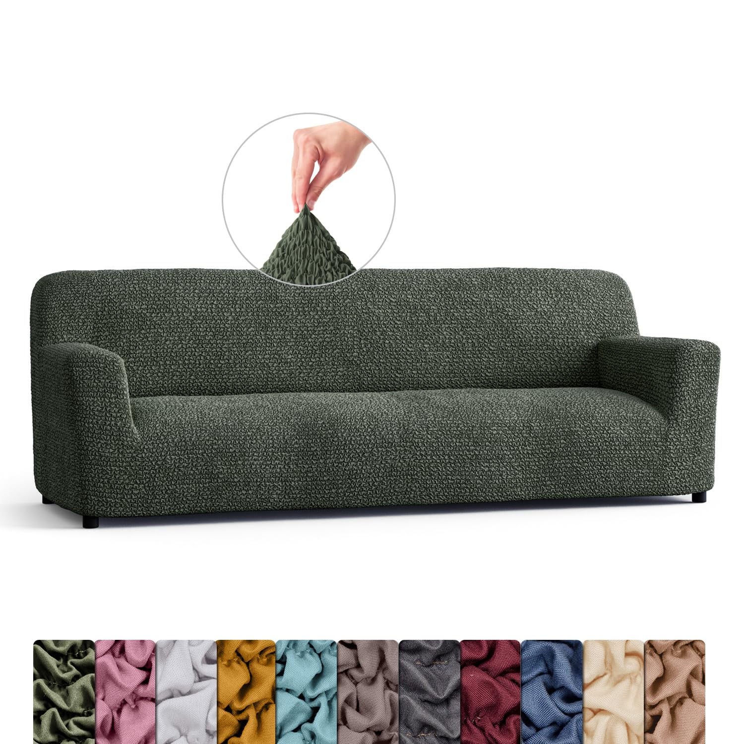 Menotti 3 Seater Couch Cover - Sofa Cover - Sofa Protector - Soft Polyester Fabric Slipcover - 1-Piece Form Fit Stretch Elastic Stylish Furniture Cover - Microfibra - Grey (3 Seater) — view 56