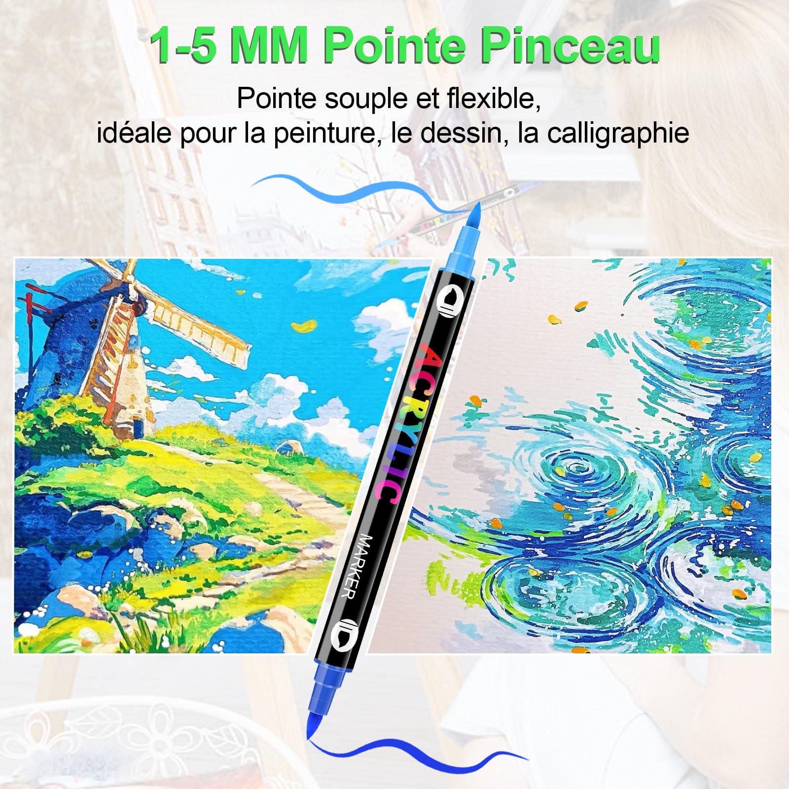 168 Couleurs Feutres Acrylique Coloriage Adulte, Feutre Peinture Acrylique | Séchage Rapide & Anti-Taches, Non Toxiques & Sans Odeur, Pour Pierre/Bois/Verre/Tissu | Artistes & Bricoleurs