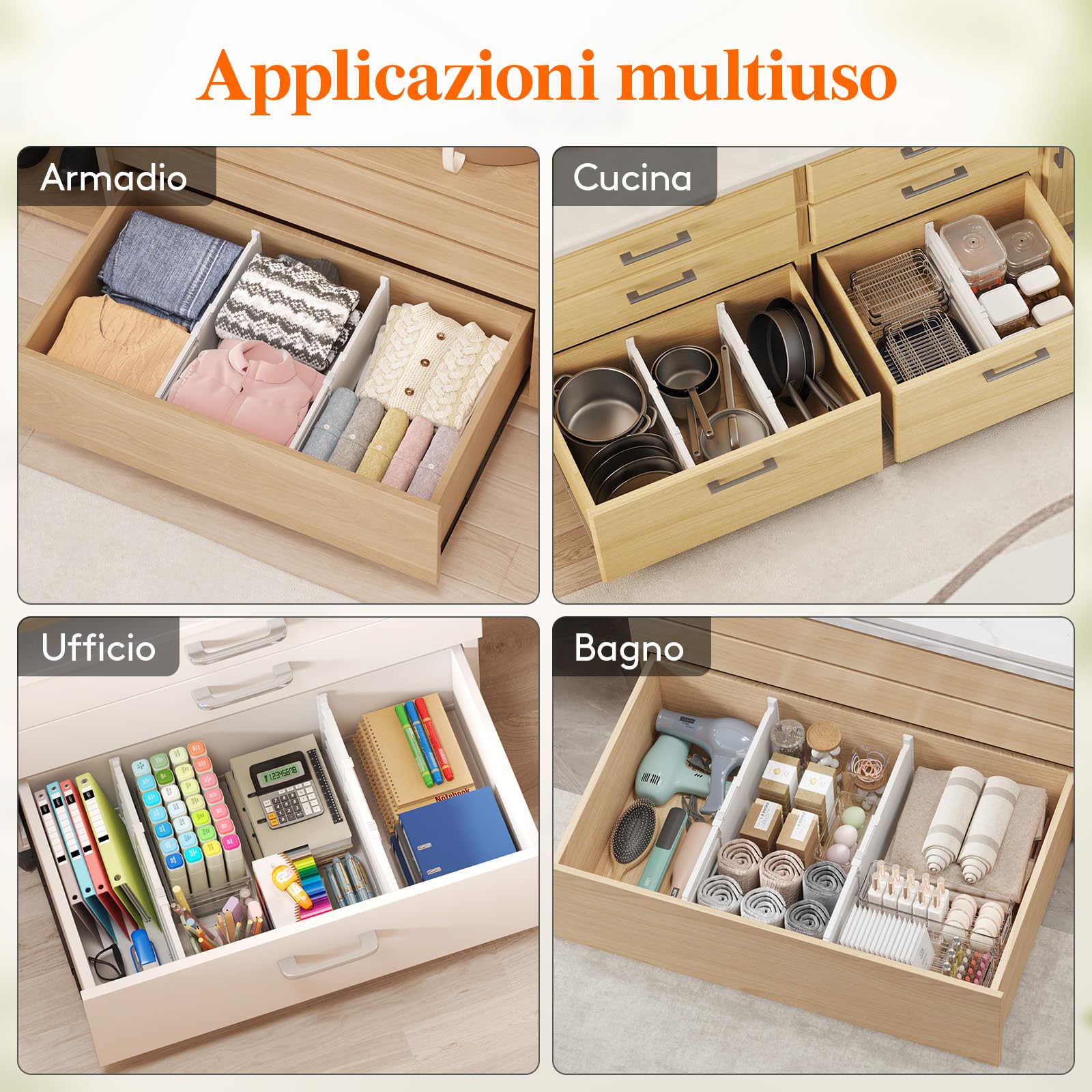 Lifewit Divisori per Cassetti Regolabili, Organizer per Armadio Salvaspazio, Separatore per Armadio, Cucina, Camera da Letto, Confezione da 8, Altezza 20.5 cm, 35-55 cm, Bianch