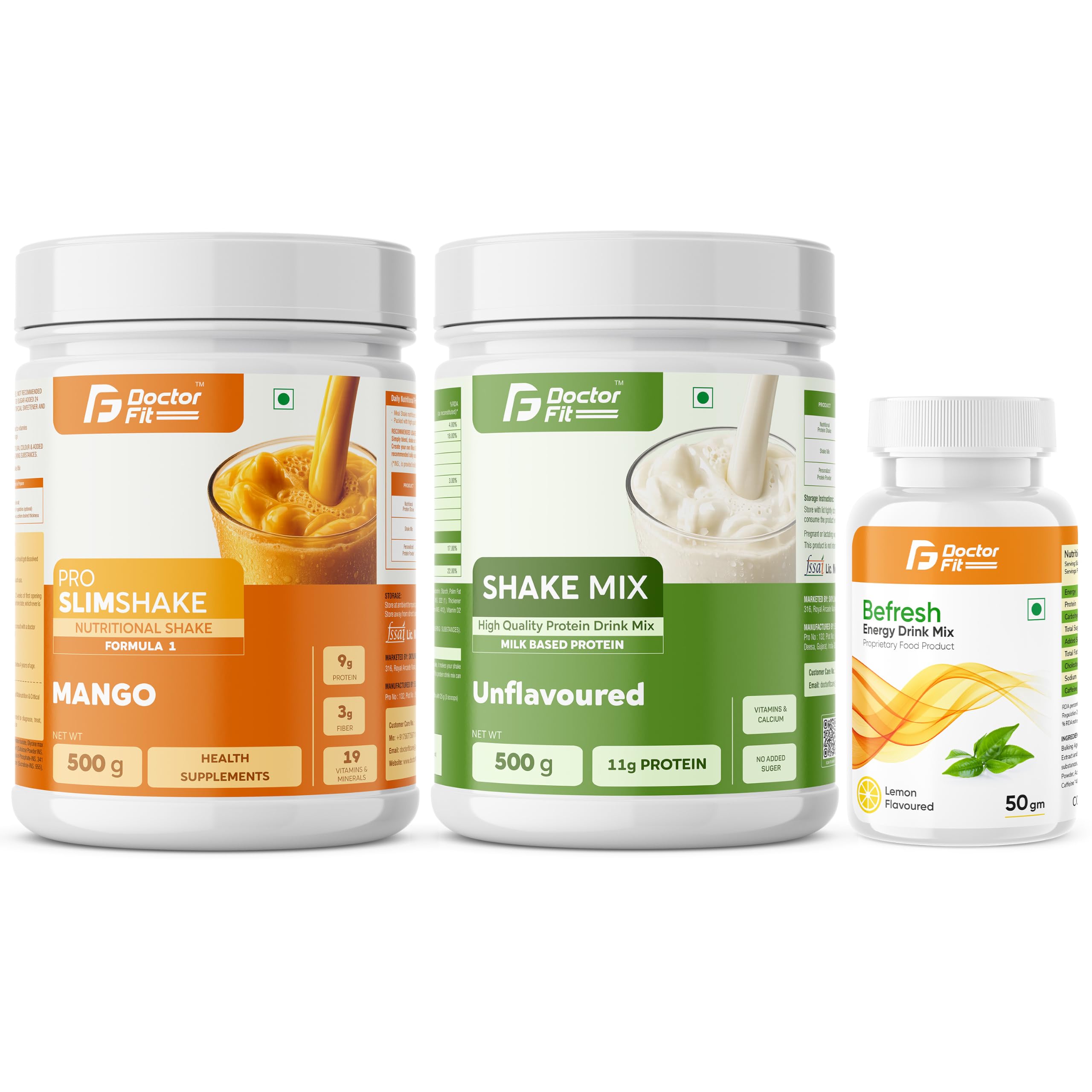 DOCTORFIT Pro Slimshake Formula 1 Vanilla 500g + ShakeMix Unflavoured 500g + Befresh Lemon Energy Drink Mix 50g | Nutritional & Protein Combo - 1050gm (Vanilla Shake + Shake Mix + Befresh Lemon) — Amazon image 11