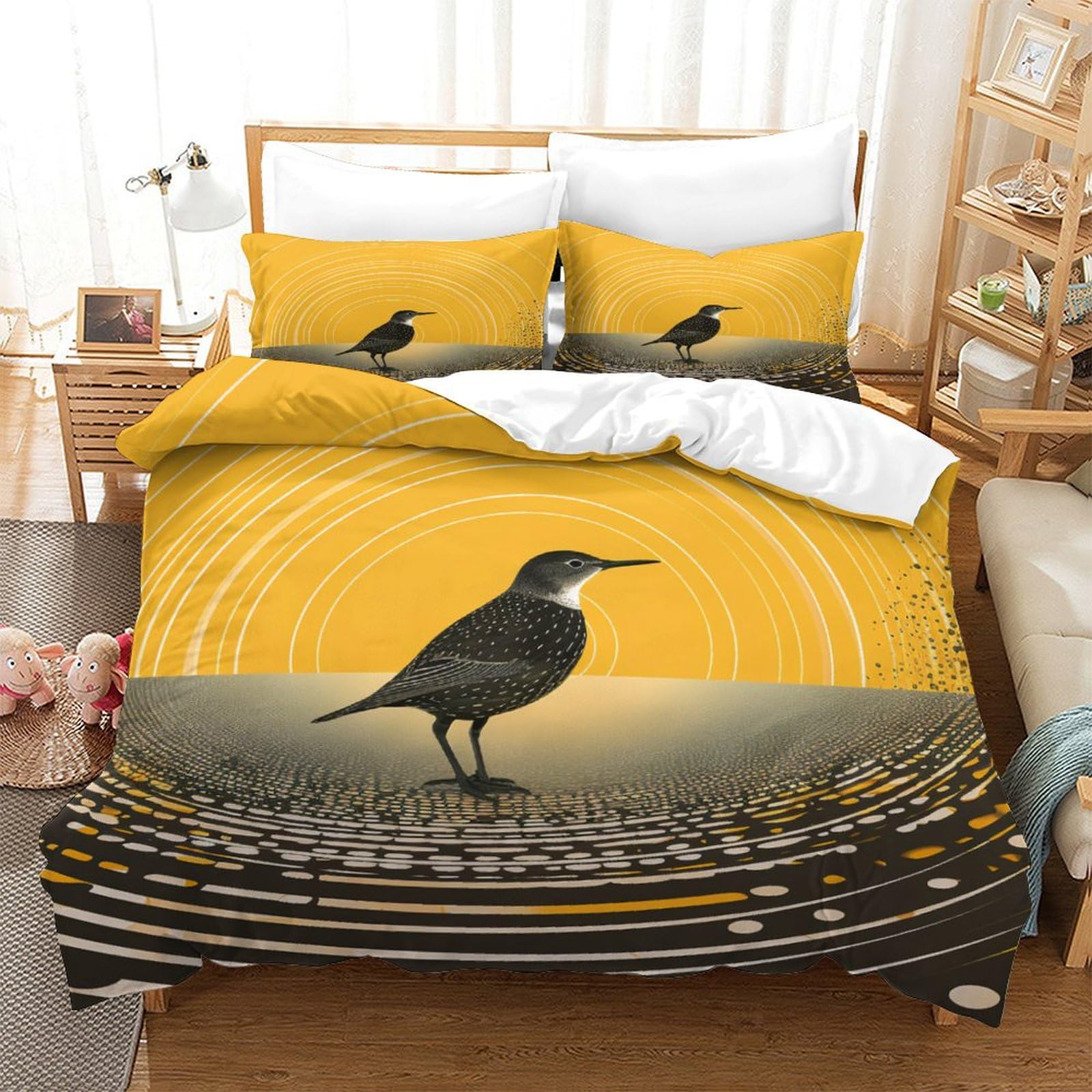 P1S9U7W5Y Contemporary Bird 3D Printed Duvet Cover Set 3pcs Microfiber Bird Bedding Set Double