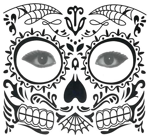 Halloween Face Temporary Tattoos Stickers – Scary Skull Spider Web Fake Tattoo for Women Men Kids – Party Costume Makeup Accessories (3 Sheets)