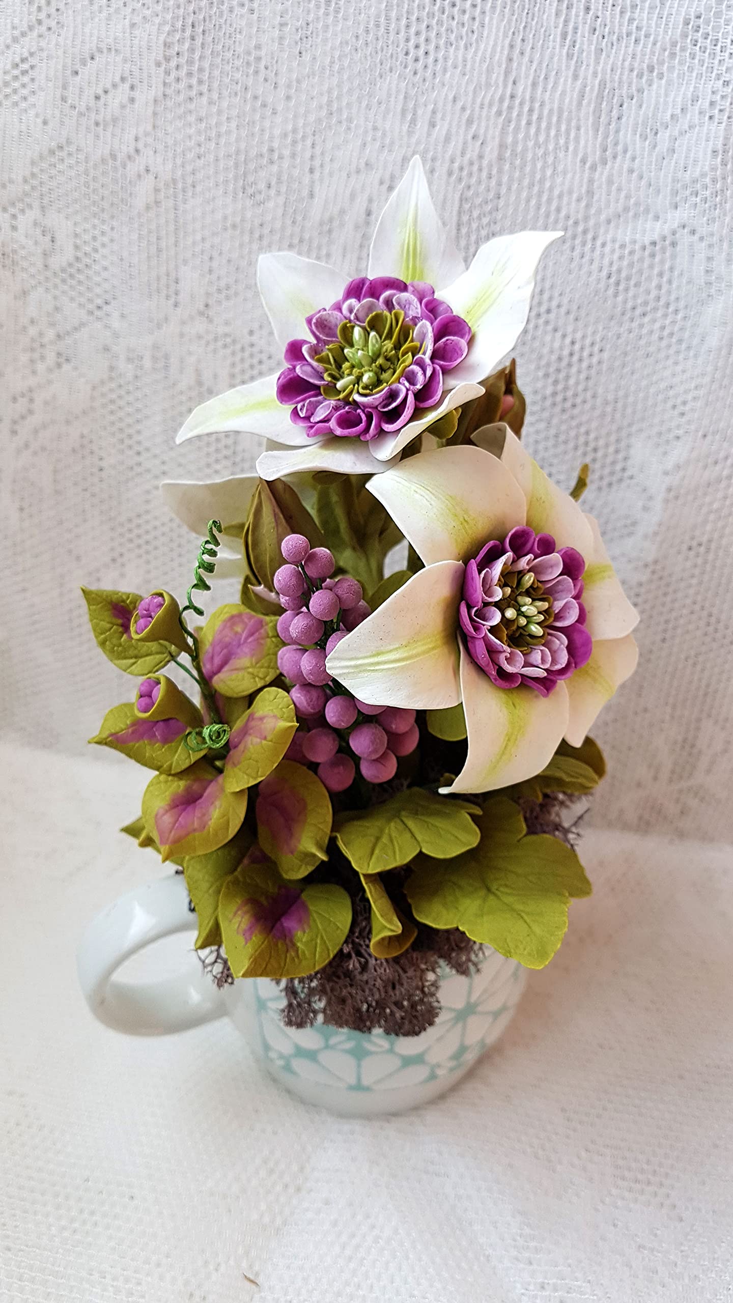 Flores de Porcelana Rusa MUG de Clematis florida sieboldii Home Decor regalo - HAND MADE