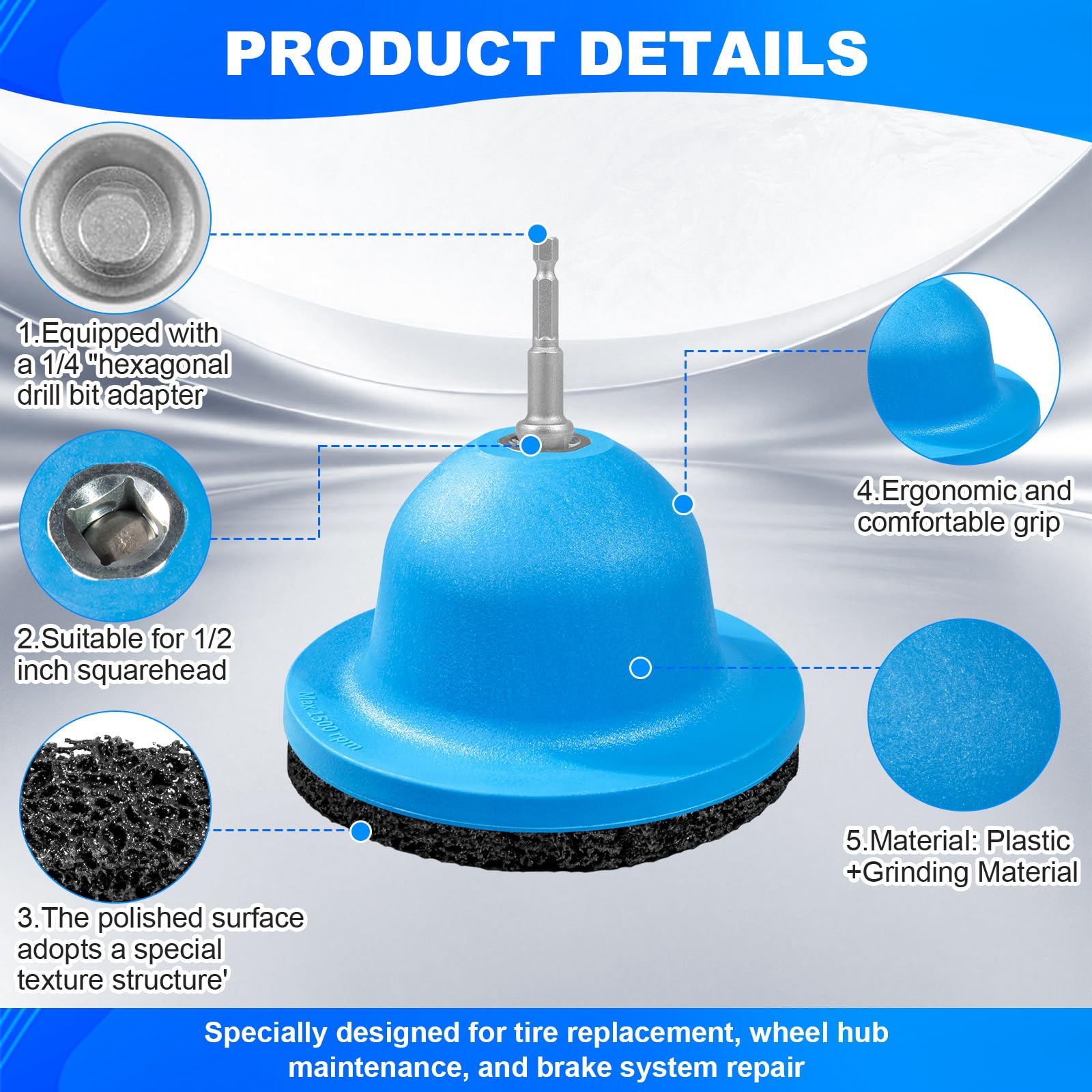 Smerigliatrice per mozzo ruota 150 mm con azionamento da 1/2" – Smerigliatrice per cambi e rimozione della ruggine – Diametro interno 90 mm – Smerigliatrice a testa sferica per auto, gancio di