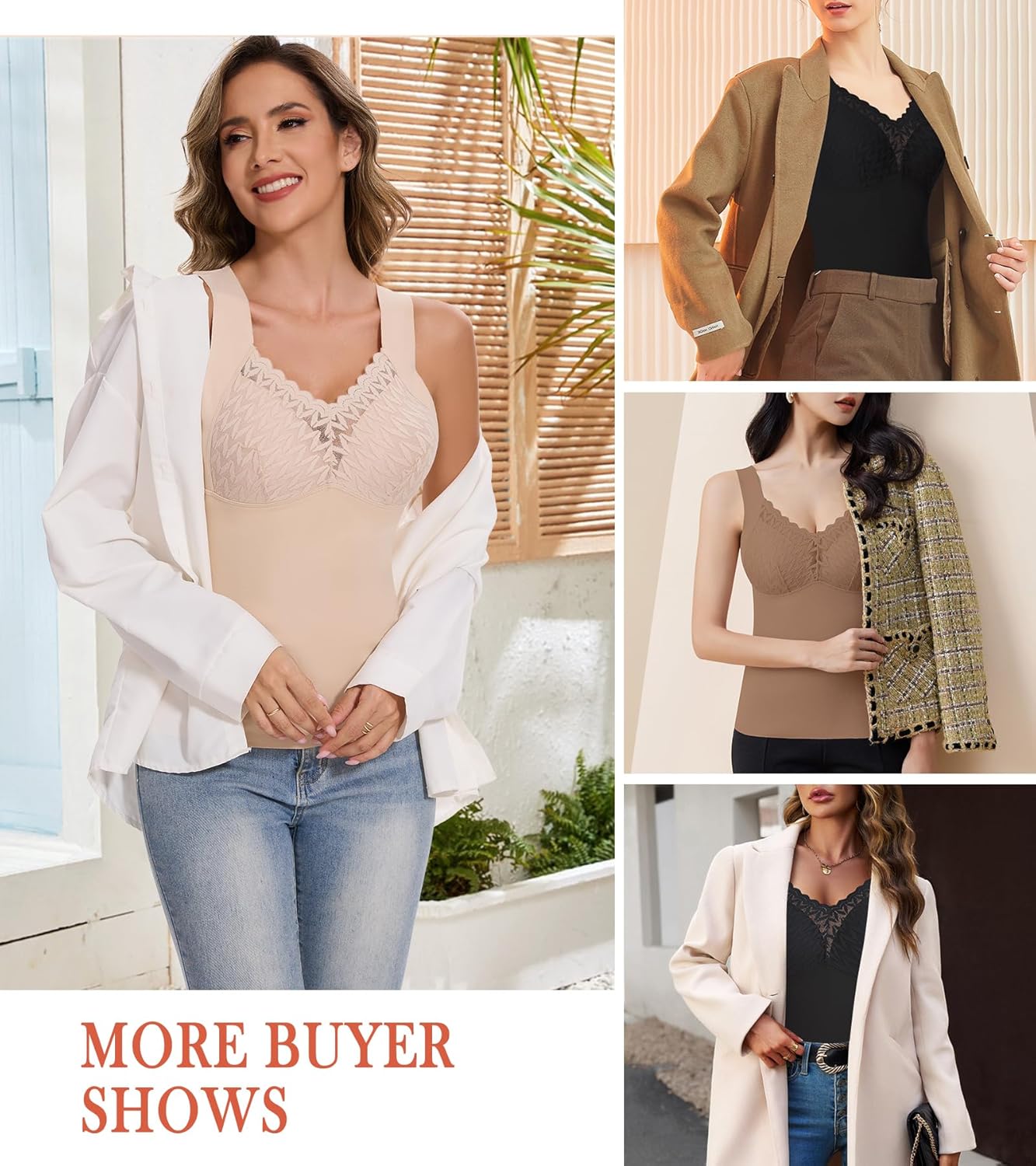 Lace Trim Tank Tops for Women Seamless Camisole with V-Neck Design Wide Straps Stretch Fabric Going Out Tops - Image 5