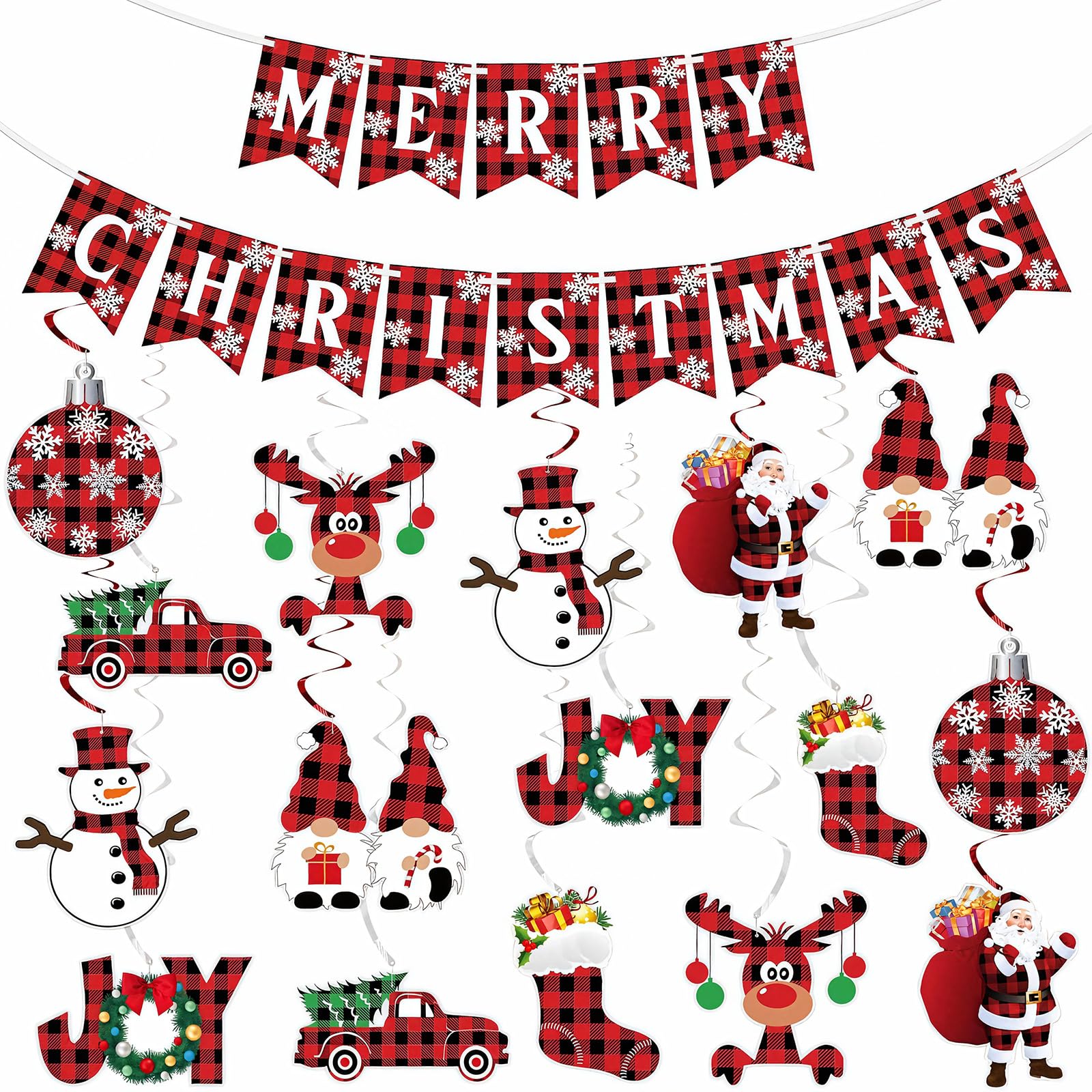 18PCS Merry Christmas Banner Hanging Decorations for Party Home Decor