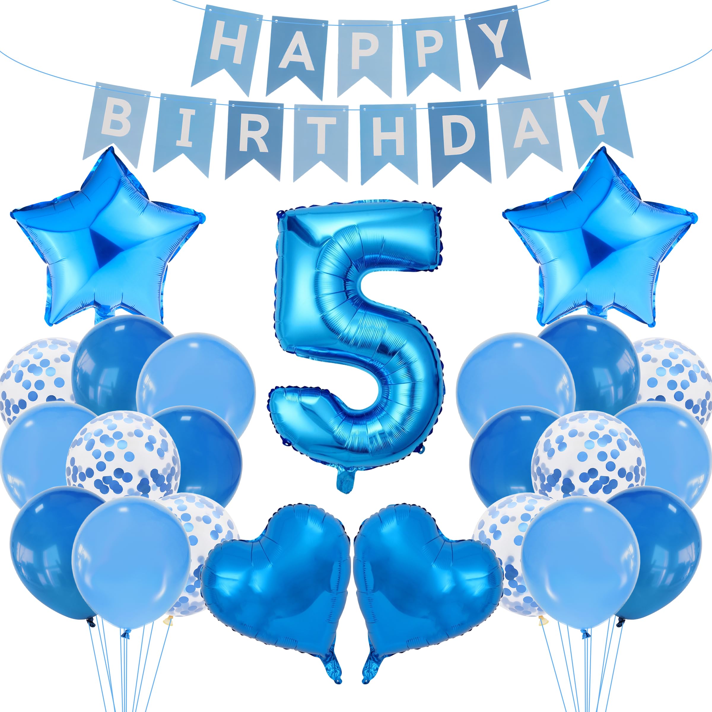 5th Birthday Decorations Set Blue Theme Happy Birthday Banner Bunting Balloon Decor Photo Backdrop for Boys Girls Kids Party Supplies Celebration Decor Event Bundle Bunting Set Party Pack Event Bundle