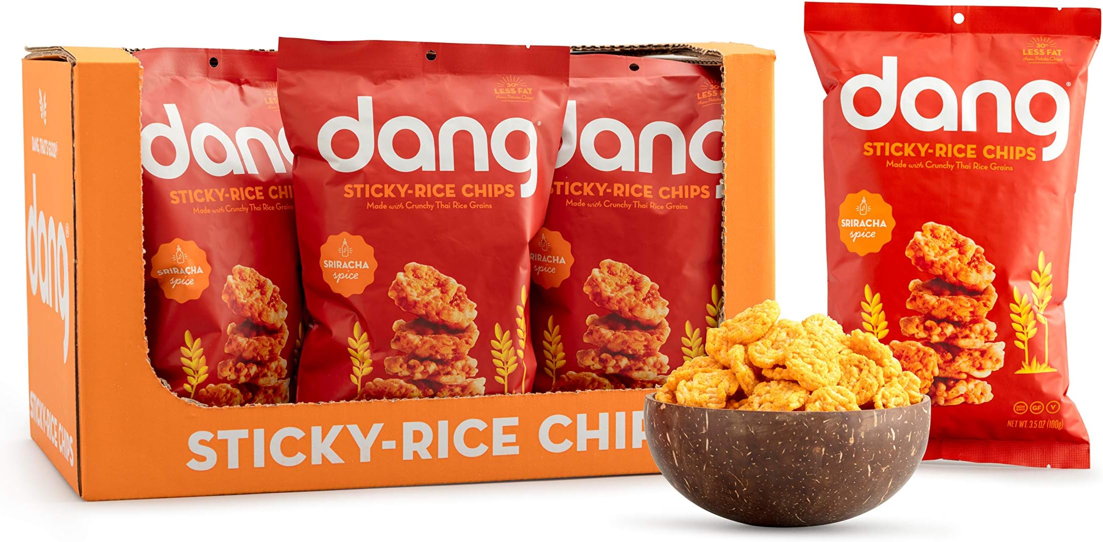 Dang Family Size Sticky Rice Chips, Sriracha Spice, 12 Count