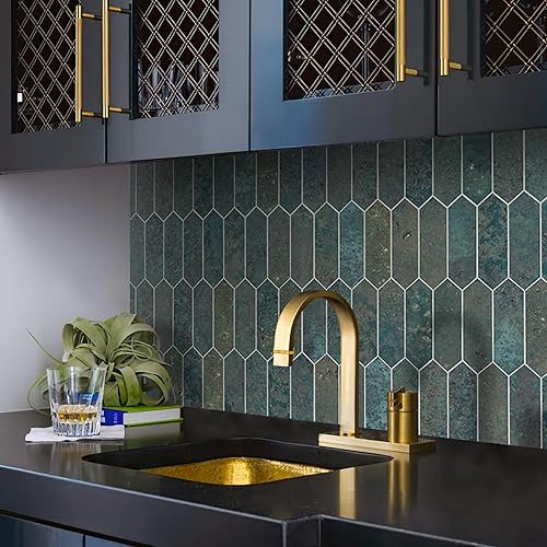 Miniatura 7 de Sunwings Mosaico hexagonal largo para cocina, baño, salpicadero, mármol marquina, color negro, aspecto de piedra de piquete y baldosas de piso, 10