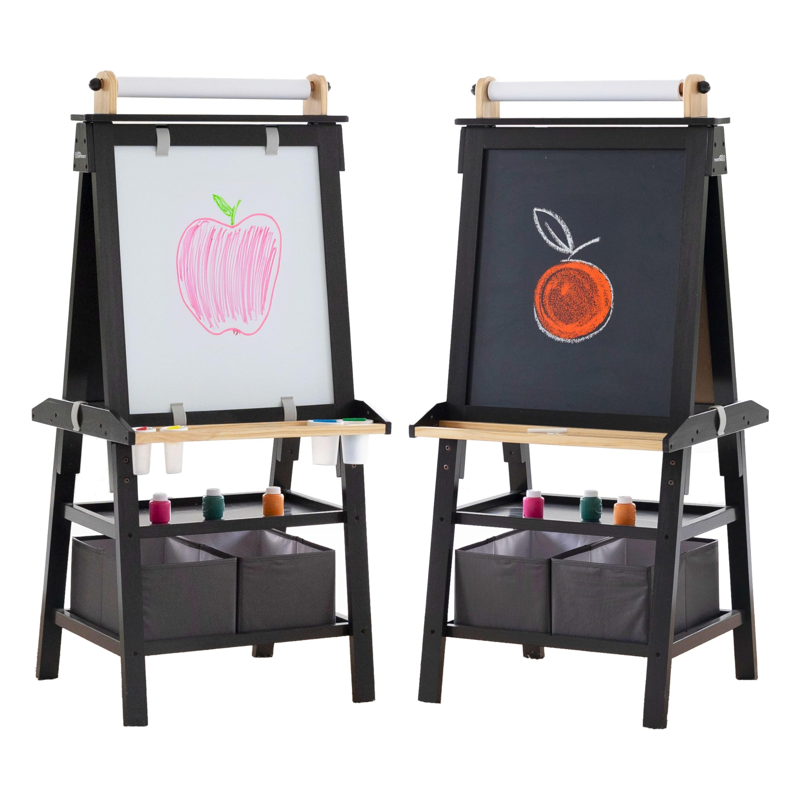 Little Partners Deluxe Learn 'N Play Toddler Easel for Kids, Two-Sided Art Center with Chalkboard, Magnetic Dry Erase Whiteboard, Paper Feed, Storage Bins, Paint Containers (Charcoal & Natural)