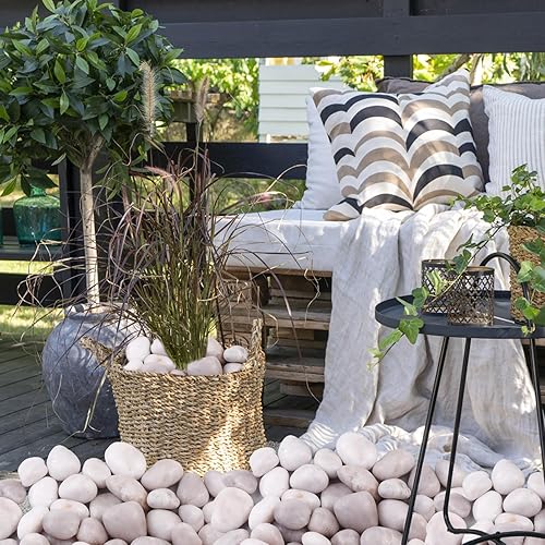 Miniatura 6 de Lechloris Rocas blancas de río de 20 libras para paisajismo, guijarros de alto pulido para plantas, piedras decorativas de jardín, rocas grandes de