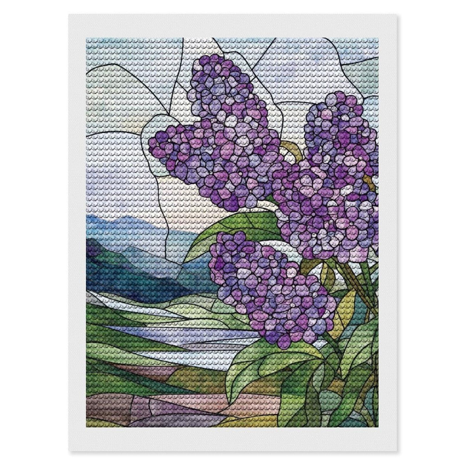 Junmoney Lilac Stained Glass Diamond Art Canvas 12"x16", Decorate Your Room, Mindful Craft Activity, Cosy Home Accent, Thoughtful Handmade Gift